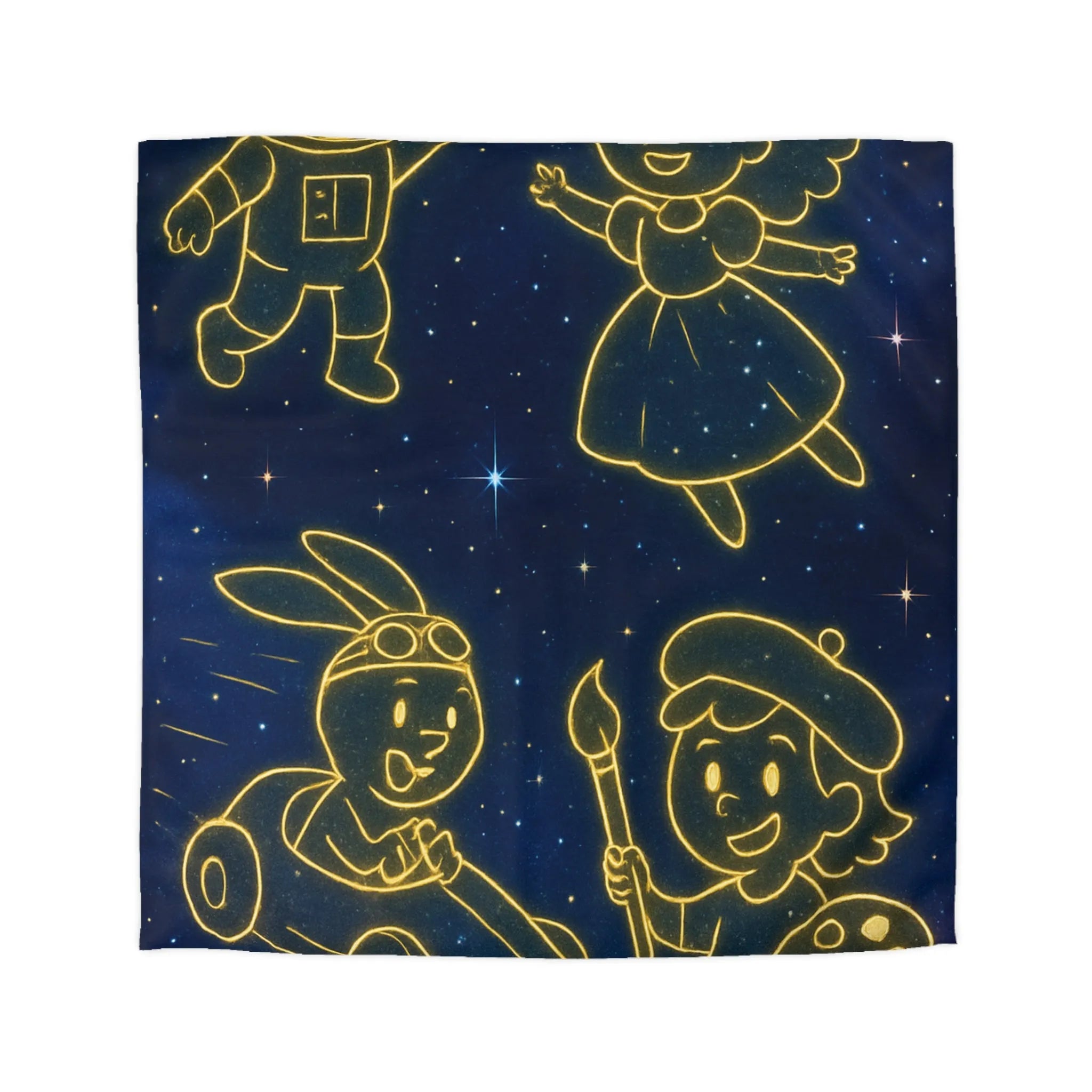 Housse de Couette Enfant Cosmos avec Constellations Astronautes Princesse Lapin Artiste