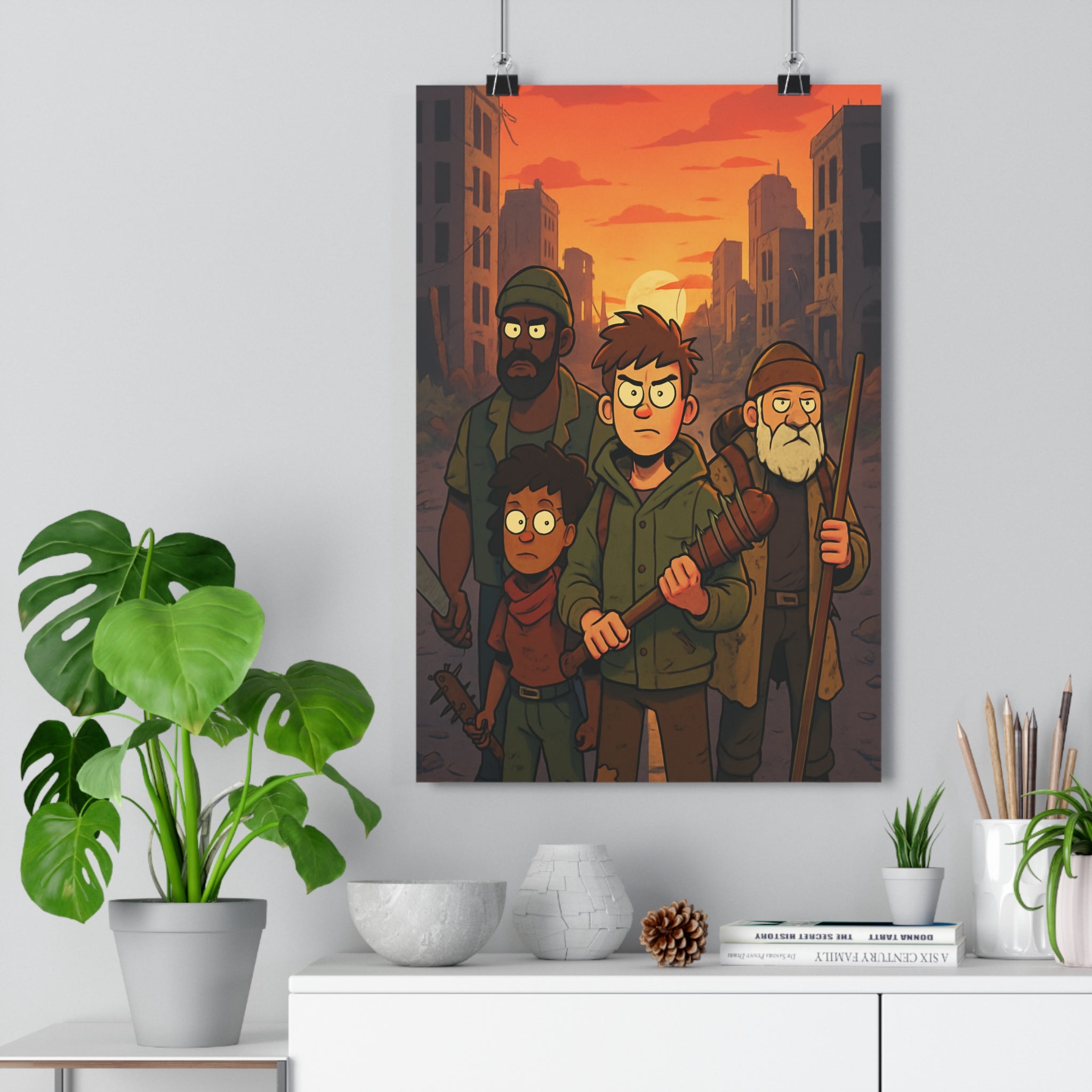 Poster décoratif dessin animé orange brun aventure dramatique salon chambre créatif intense unique personnages