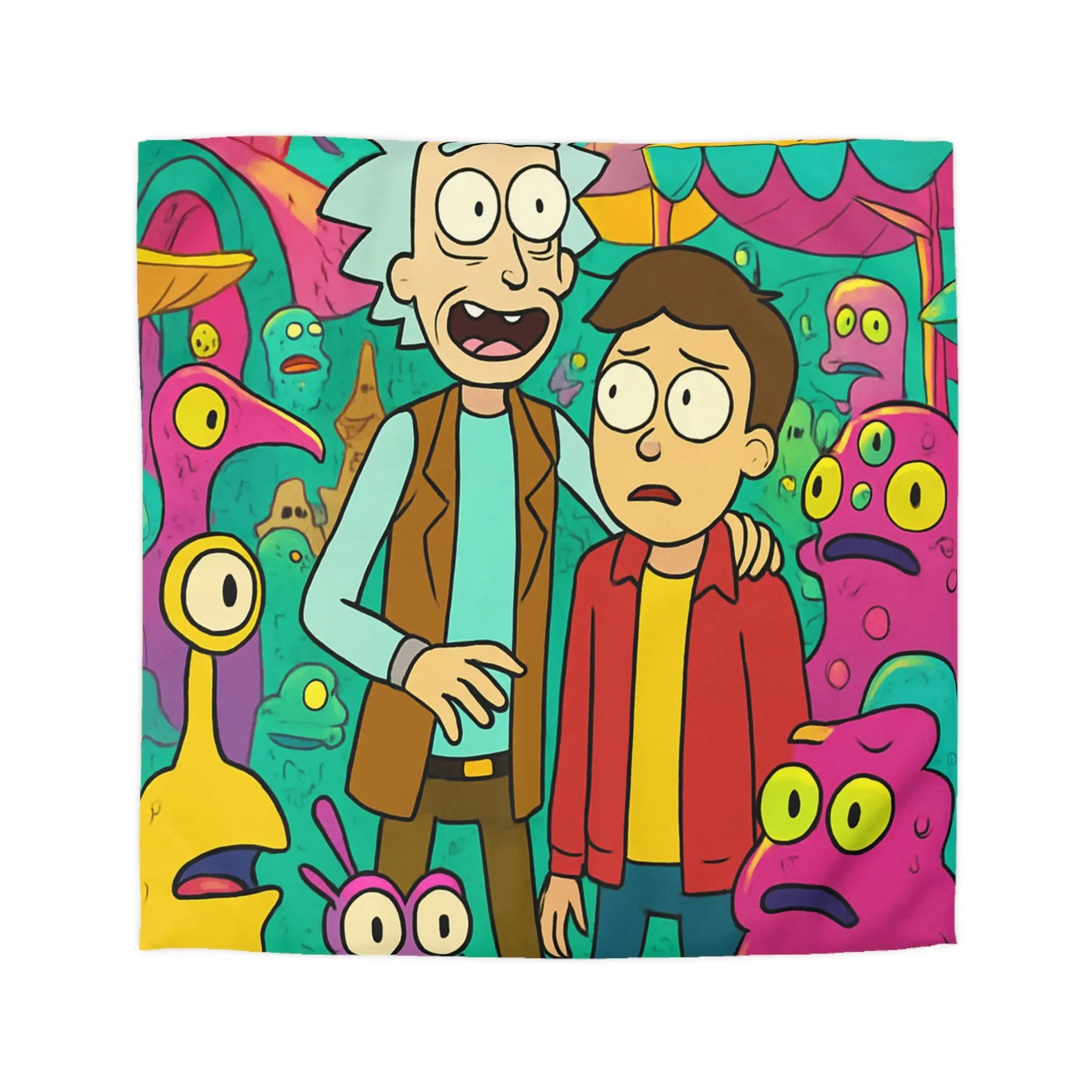 Housse de couette extravagante avec motifs extraterrestres et ambiance science-fiction colorée animée