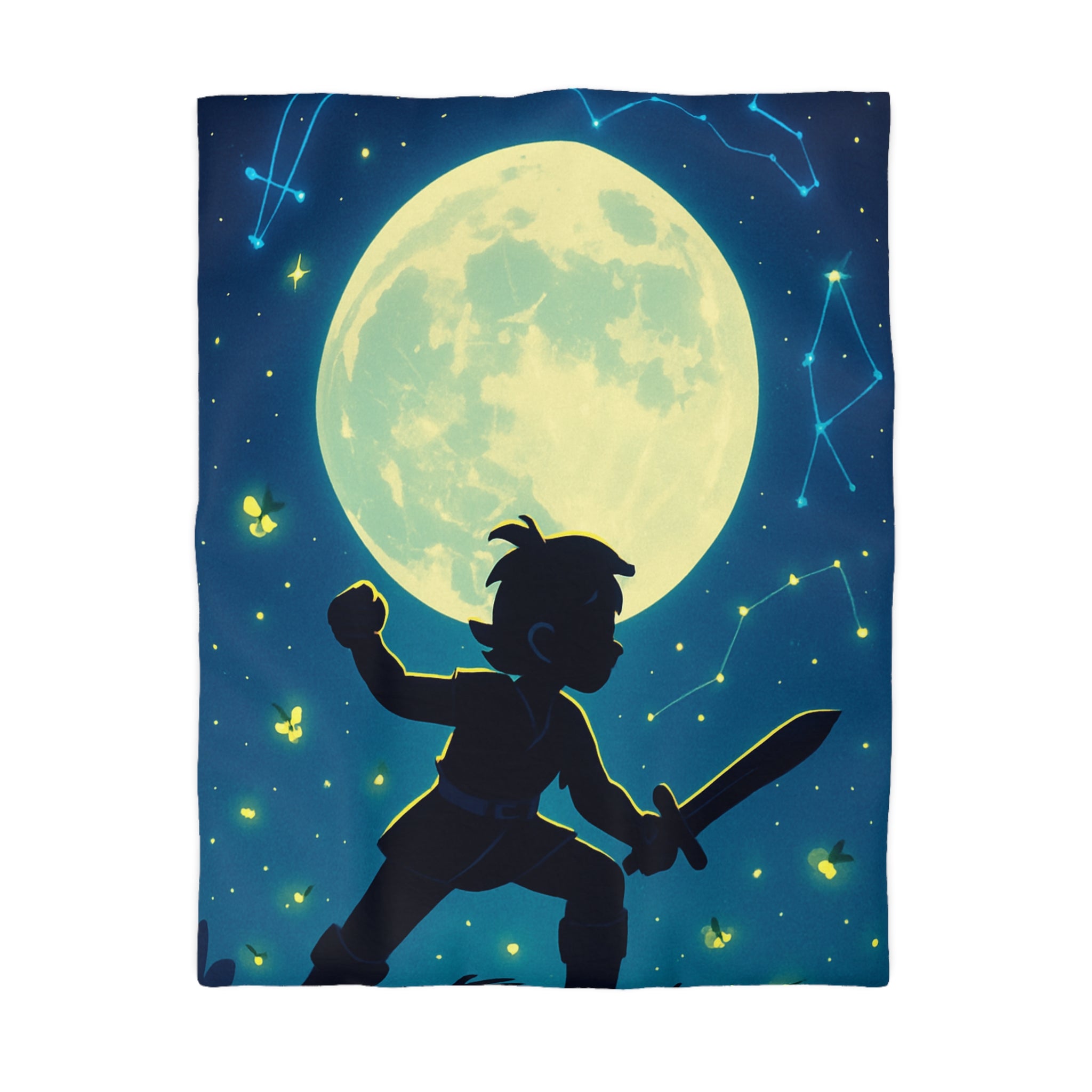 Housse de couette enfant design aventurier nocturne avec lune et constellations magiques