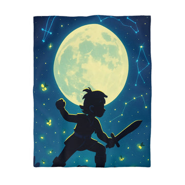 Housse de couette enfant design aventurier nocturne avec lune et constellations magiques