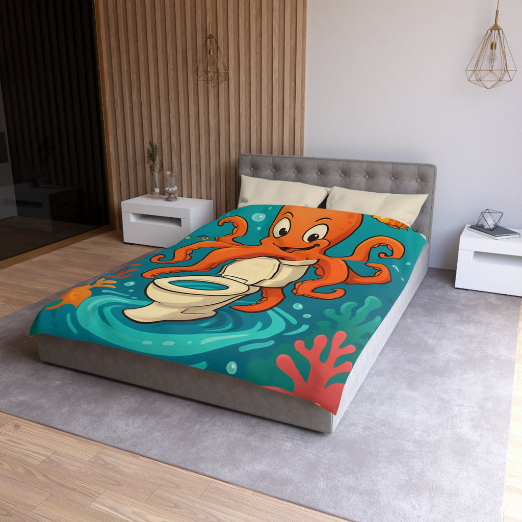 Housse de Couette Thème Marin avec Poulpe Joyeux et WC Tourbillonnant