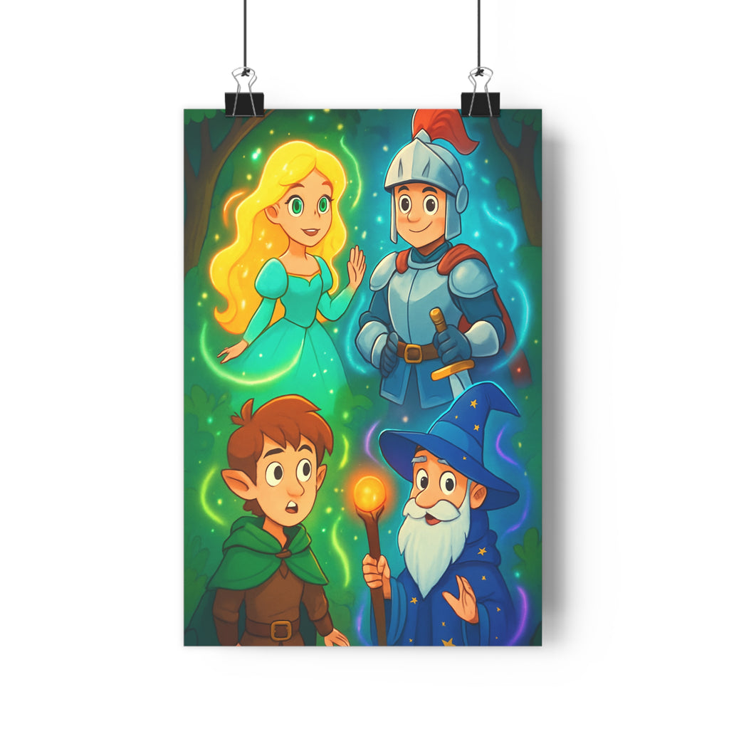 Poster décoratif cartoon turquoise vert bleu magique enchanteur chambre enfant joyeux personnages fantastiques 30x46