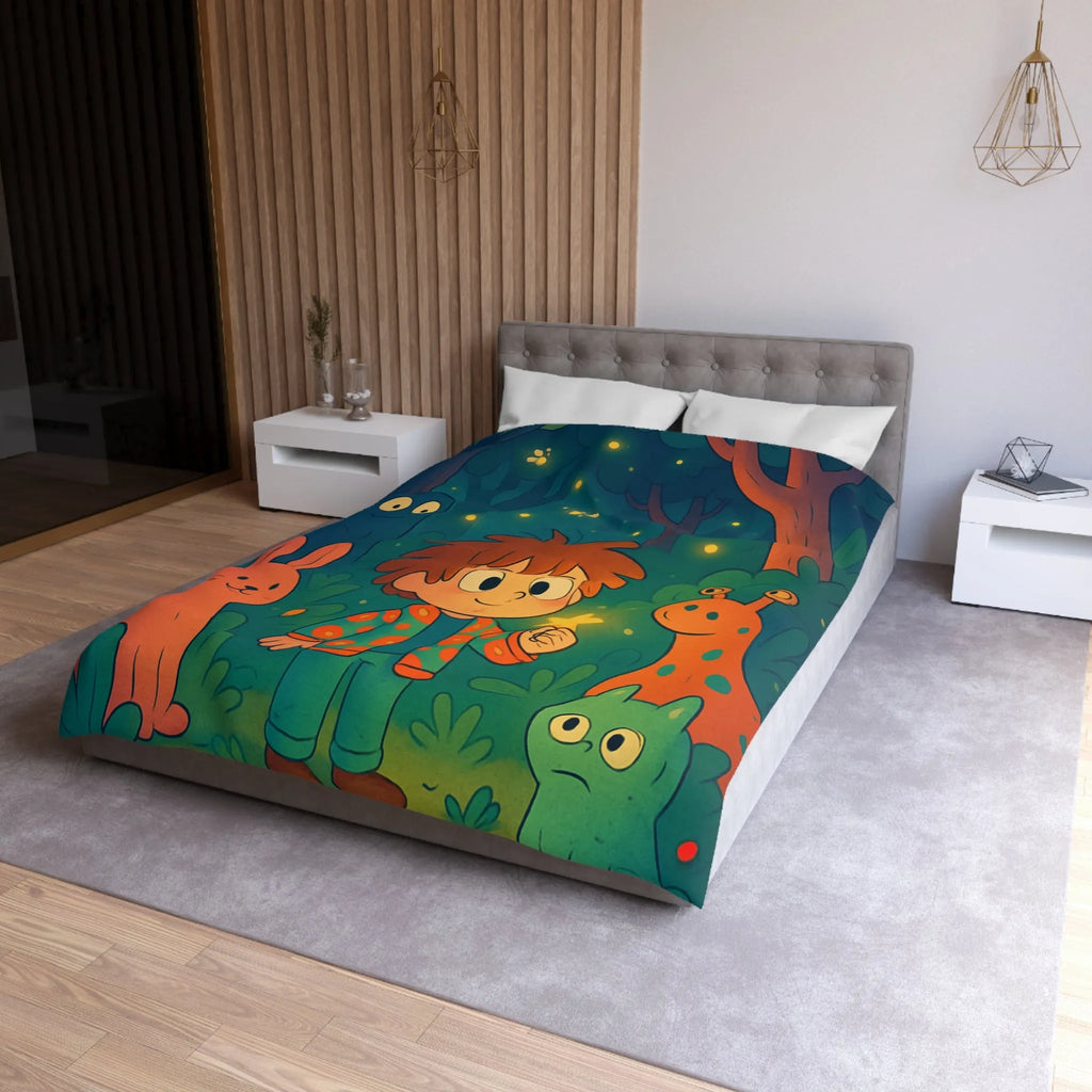 Housse de couette colorée forêt enchantée dessin animé, enfants et animaux magiques