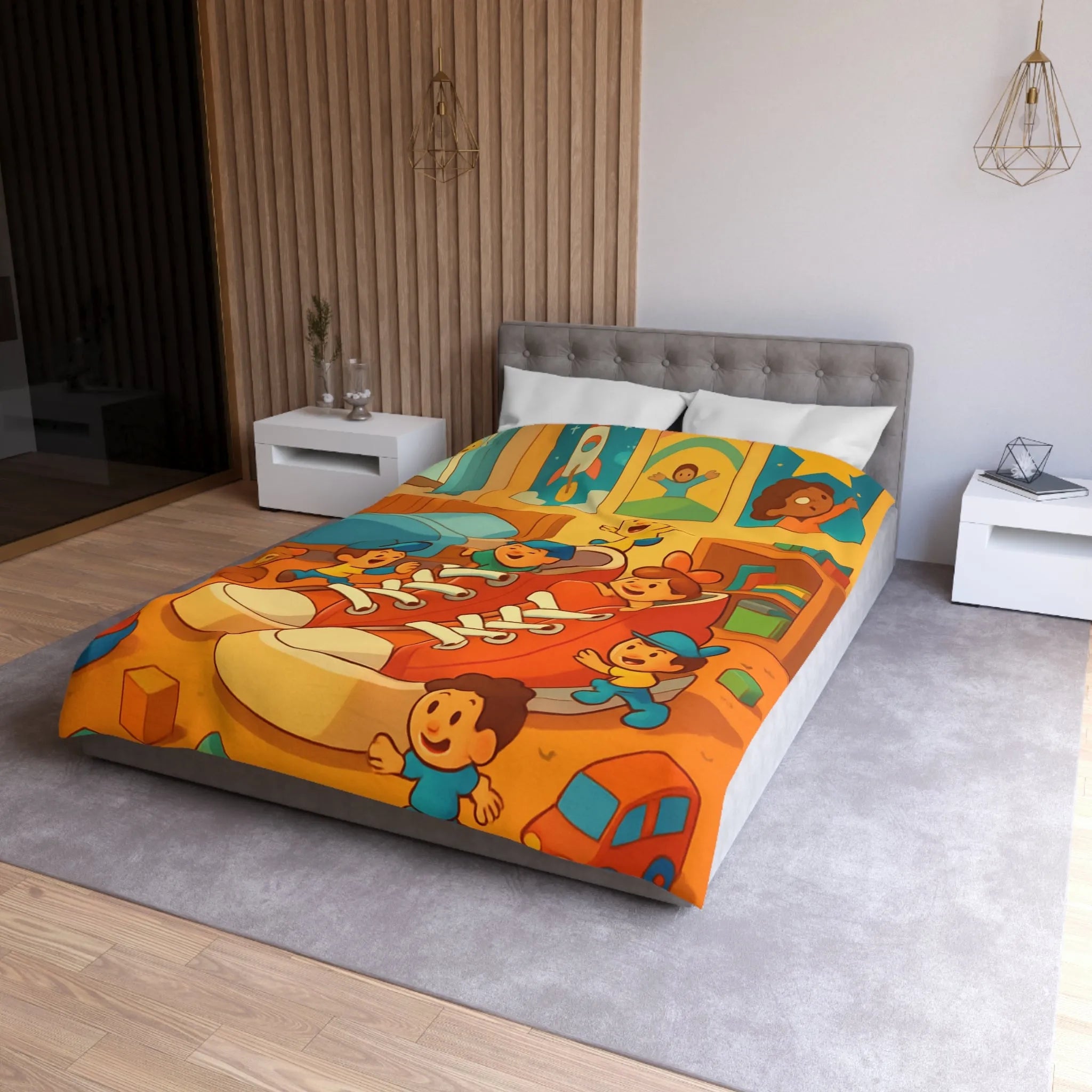 Housse de couette enfants avec illustrations colorées et amusantes de chambre de jeu animée