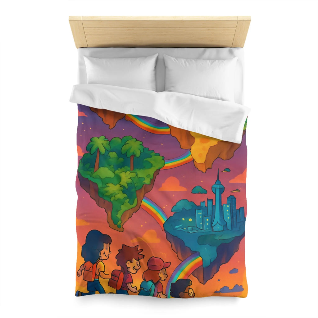 Housse de couette avec univers magique flottant pour chambre d'enfant colorée arc-en-ciel