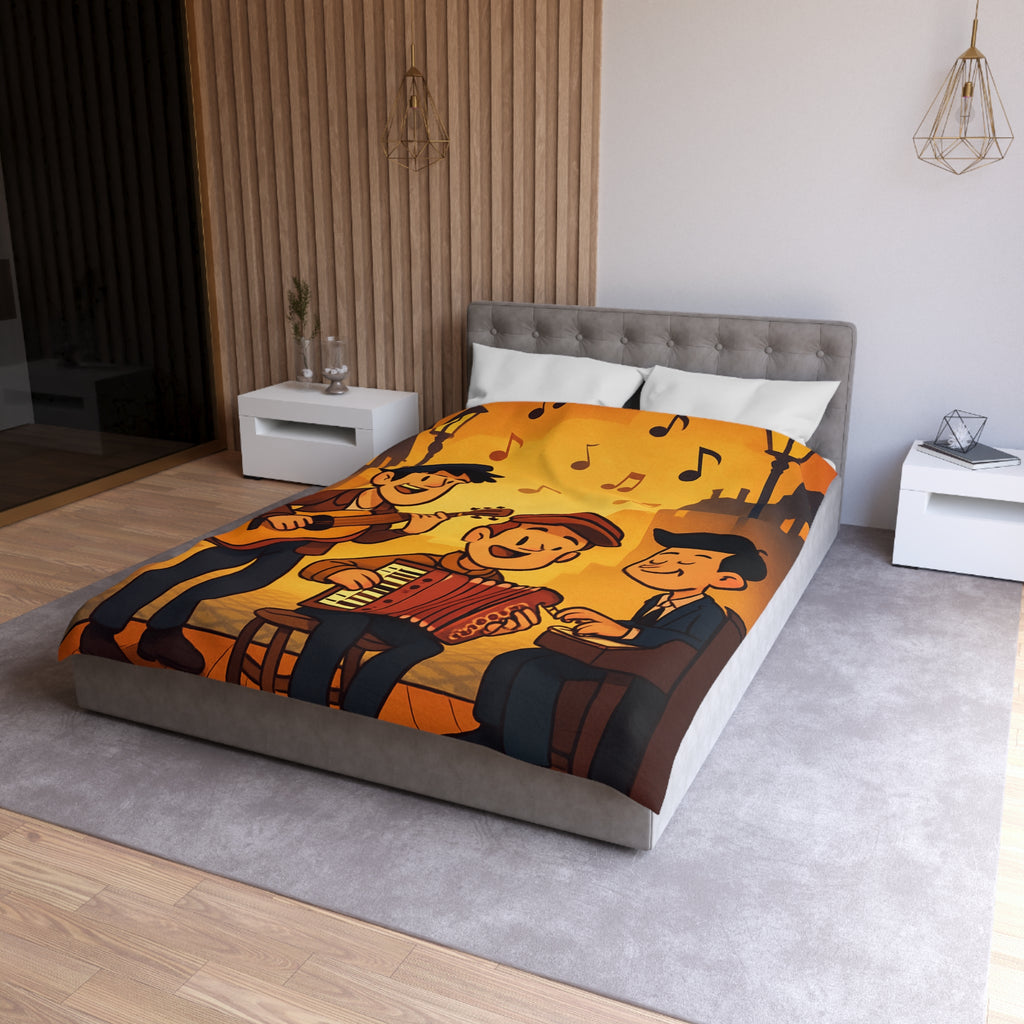 Housse de couette vintage ambiance musicale jazz avec trio de musiciens lumineux