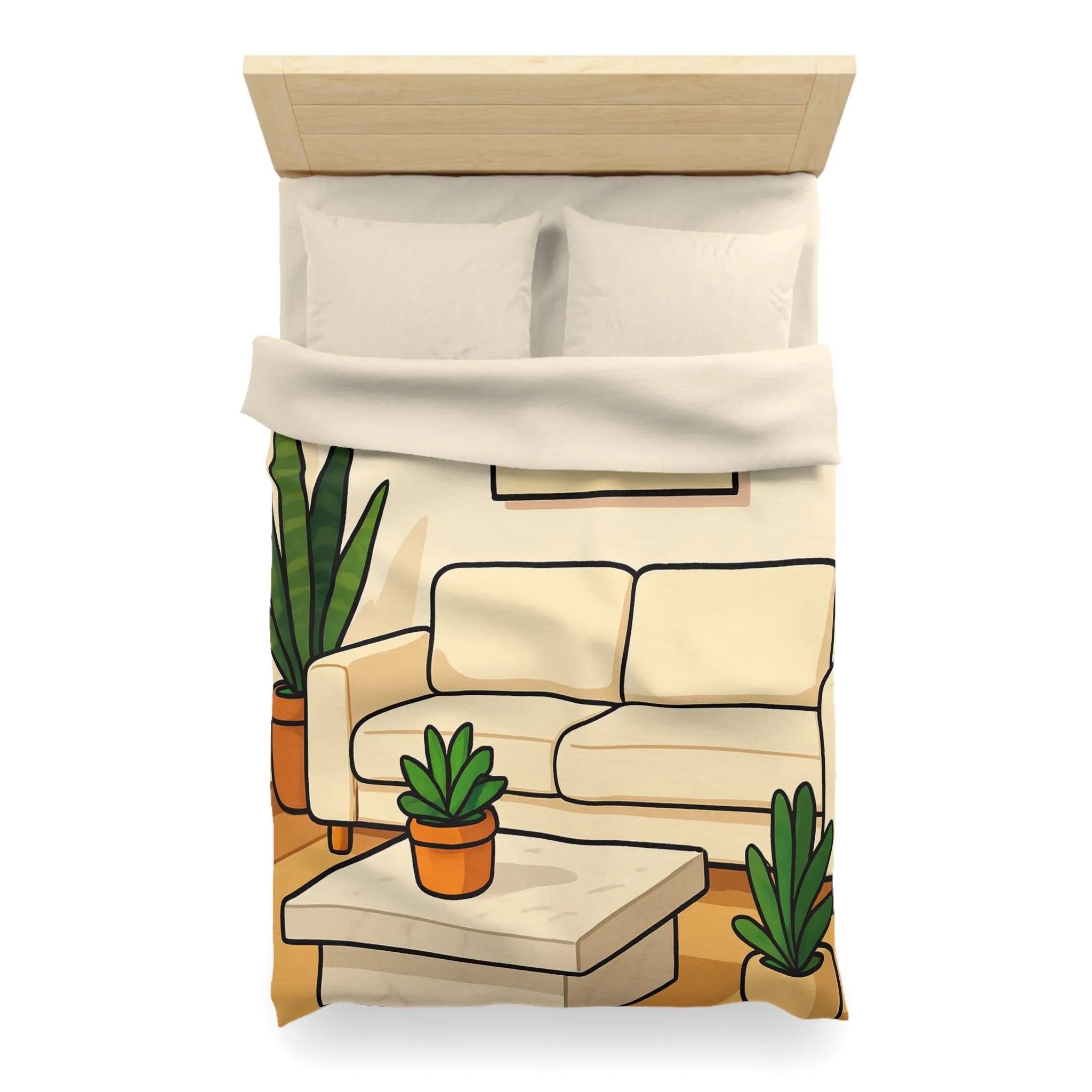 Housse de Couette Élégante avec Design Graphique Moderne et Plantes Vertes Décoratives