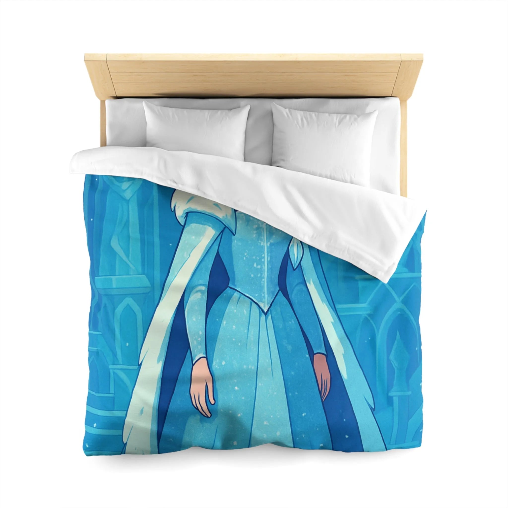 Éblouissante Housse de Couette Reine des Glaces Bleue avec Aurora Boréale et Château