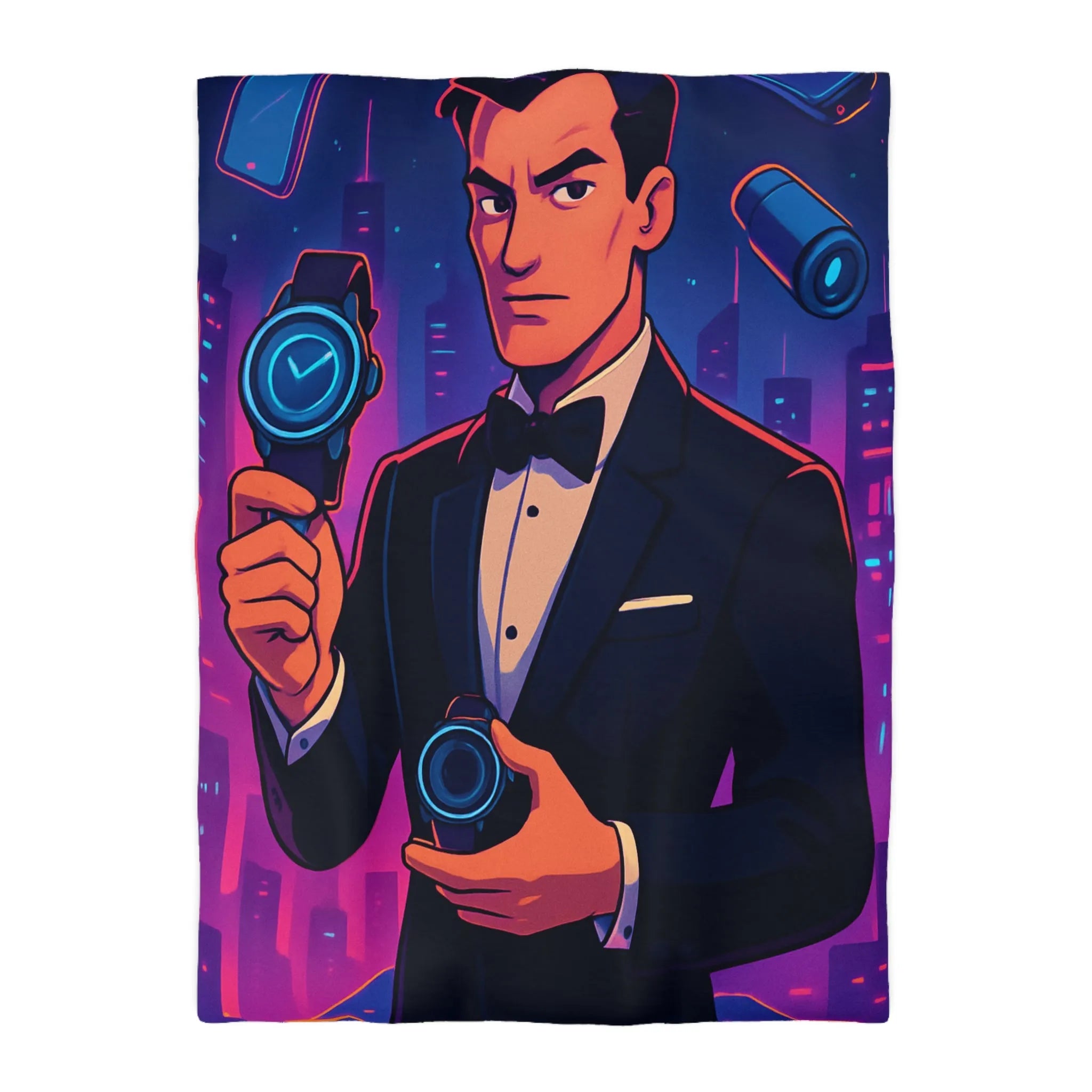 Housse de couette élégante avec illustration moderne et futuriste d'espion mystérieux