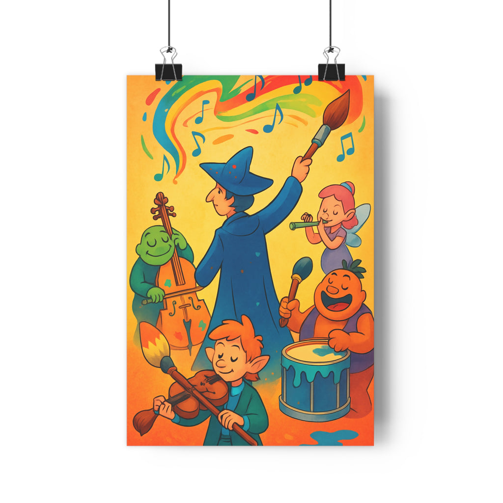Poster décoratif couleurs vives cartoon chambre enfant fantaisie musique joyeux vibrant artistique ludique unique