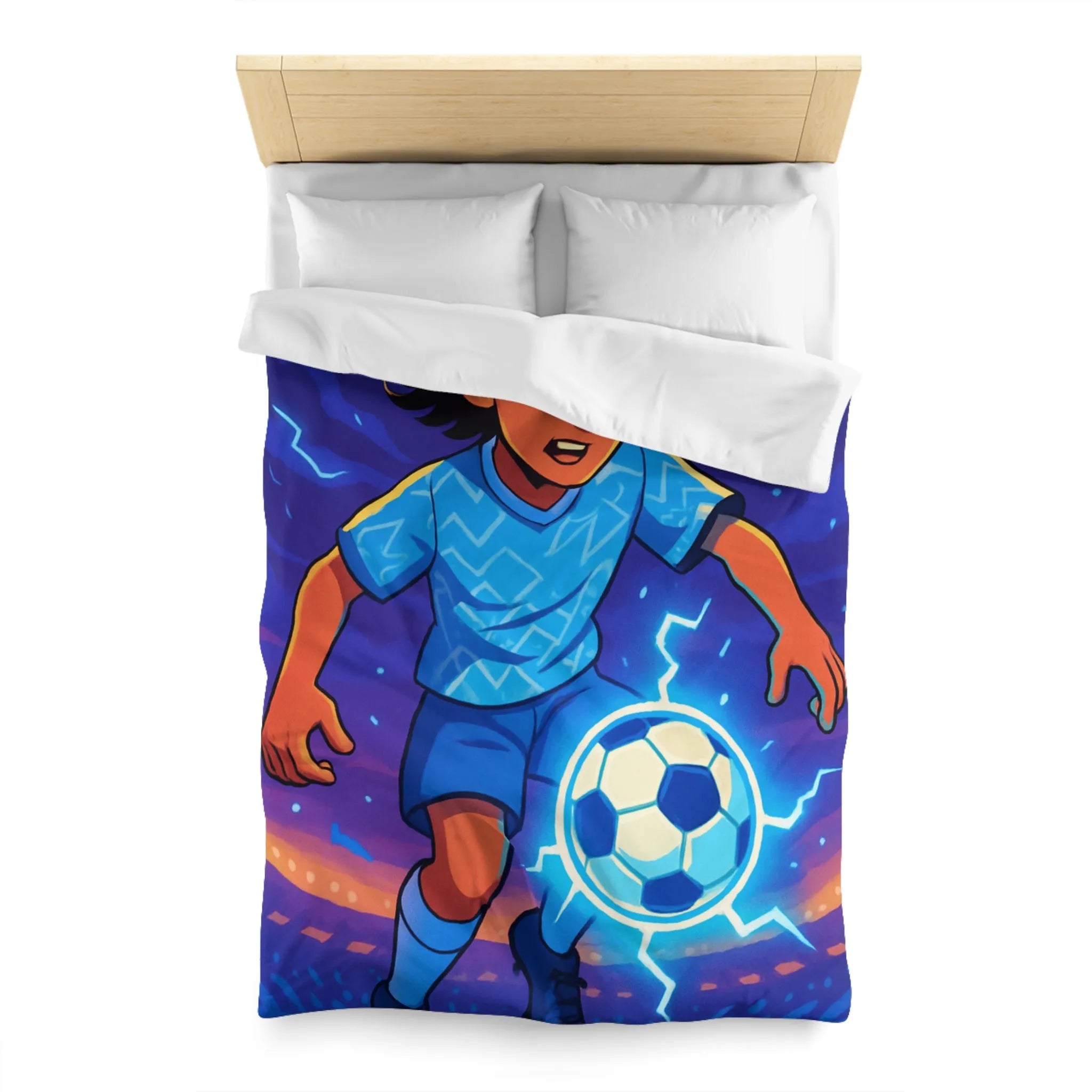 Housse de Couette Enfant Football Éclair Bleu Lumière Dynamique Jeu Sportif Aventure