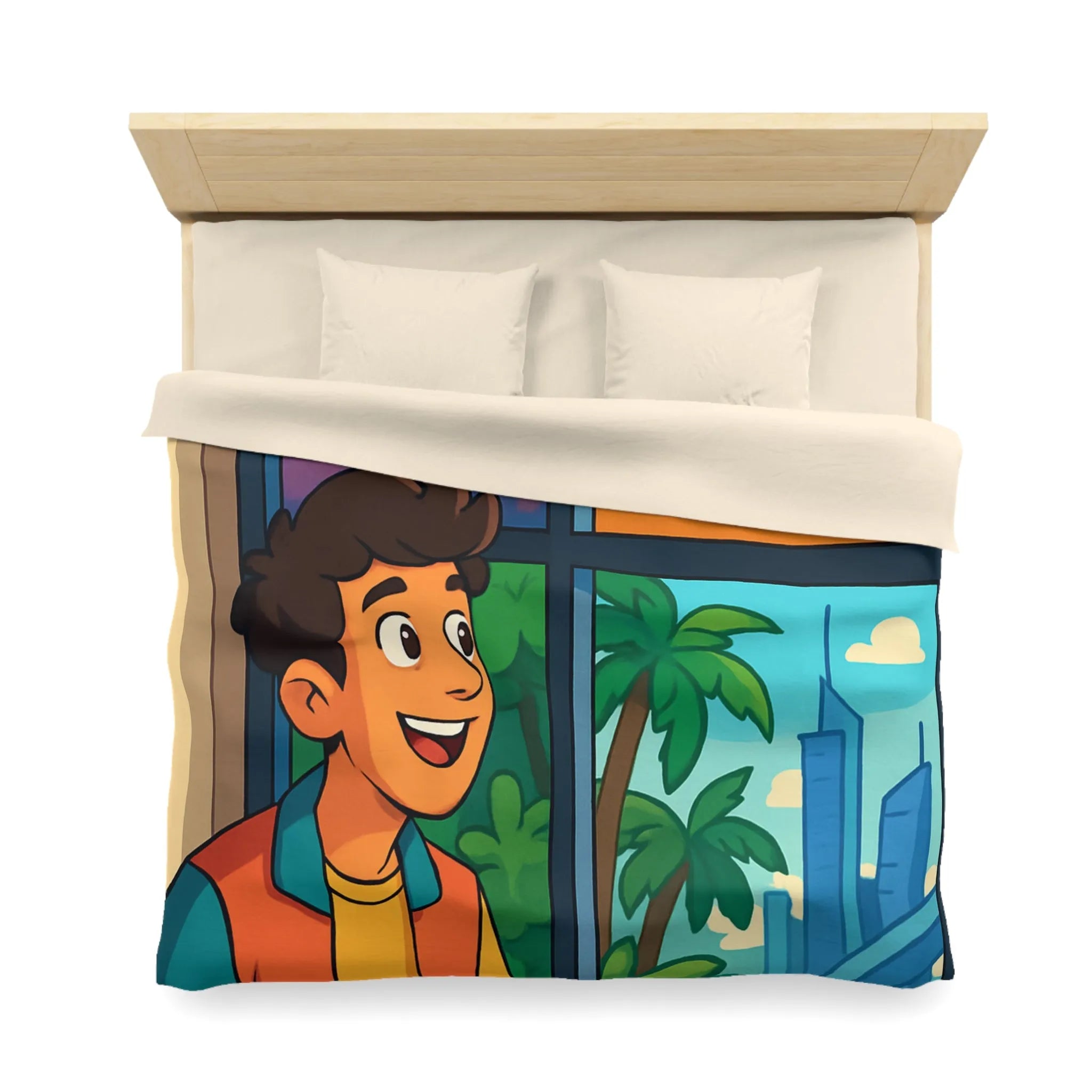 Housse de couette colorée avec paysage marin, désertique et urbain pour chambre d'enfant