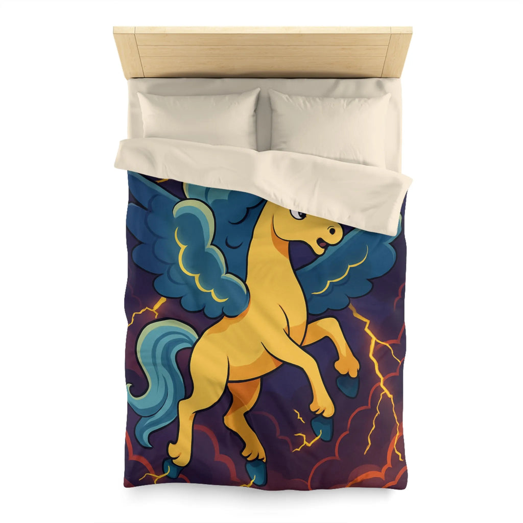 Housse de Couette Fantaisie Licorne Ailée avec Nuages Orageux et Éclairs Majestueux
