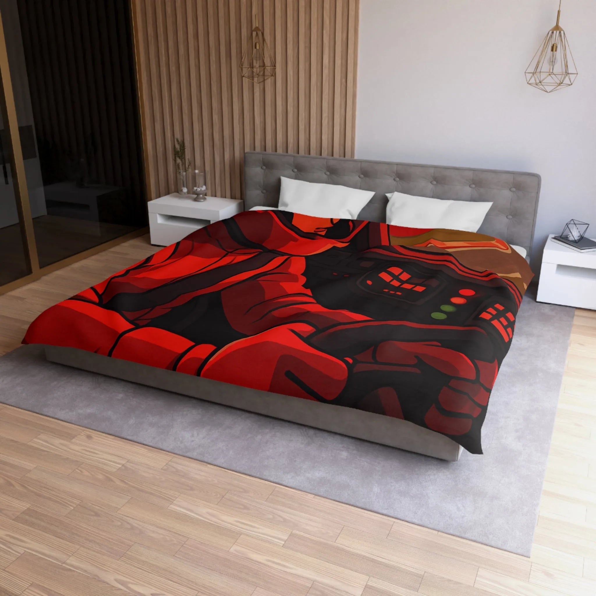 Housse de couette dynamique motif pilote de course rouge en automobile sportive