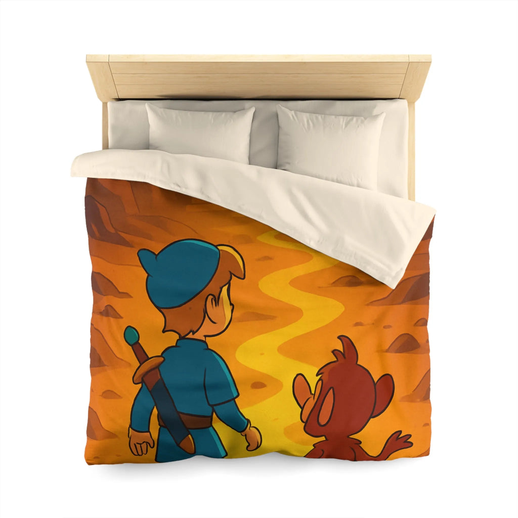 Housse de Couette Aventure Épique Enfantine avec Enfant et Singe dans Désert Mystique