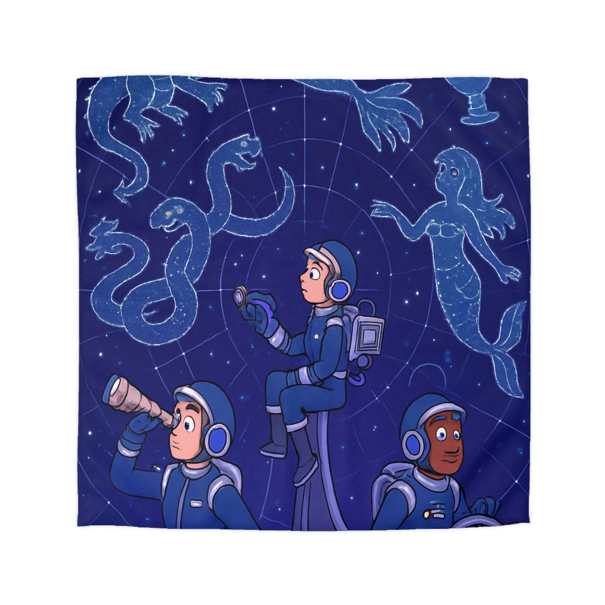 Housse de couette espace enfants avec constellations magiques dragons et sirène.