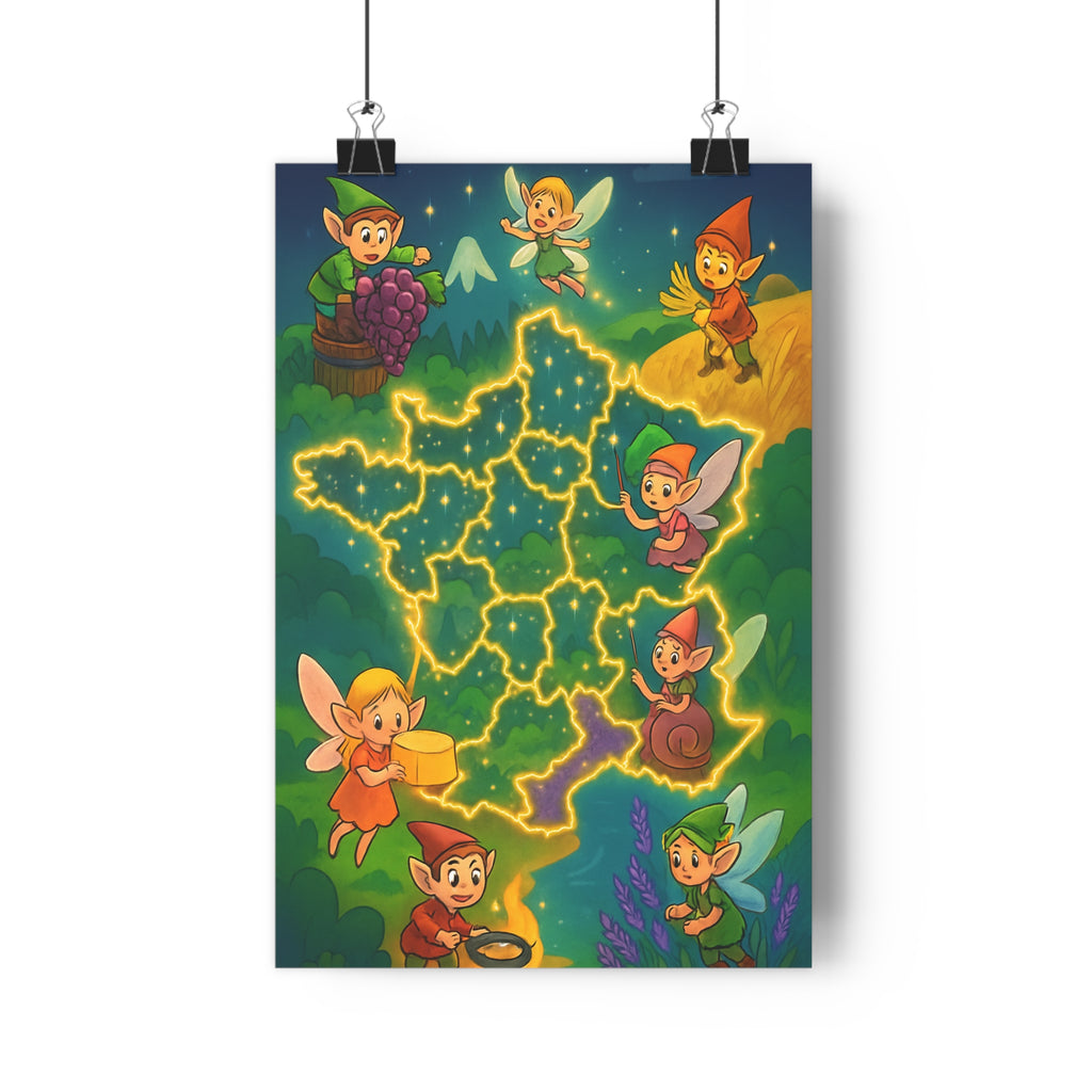 Poster décoratif féerique France magique doré lumineux elfes fées joyeux enfant chambre fantaisie ambiance