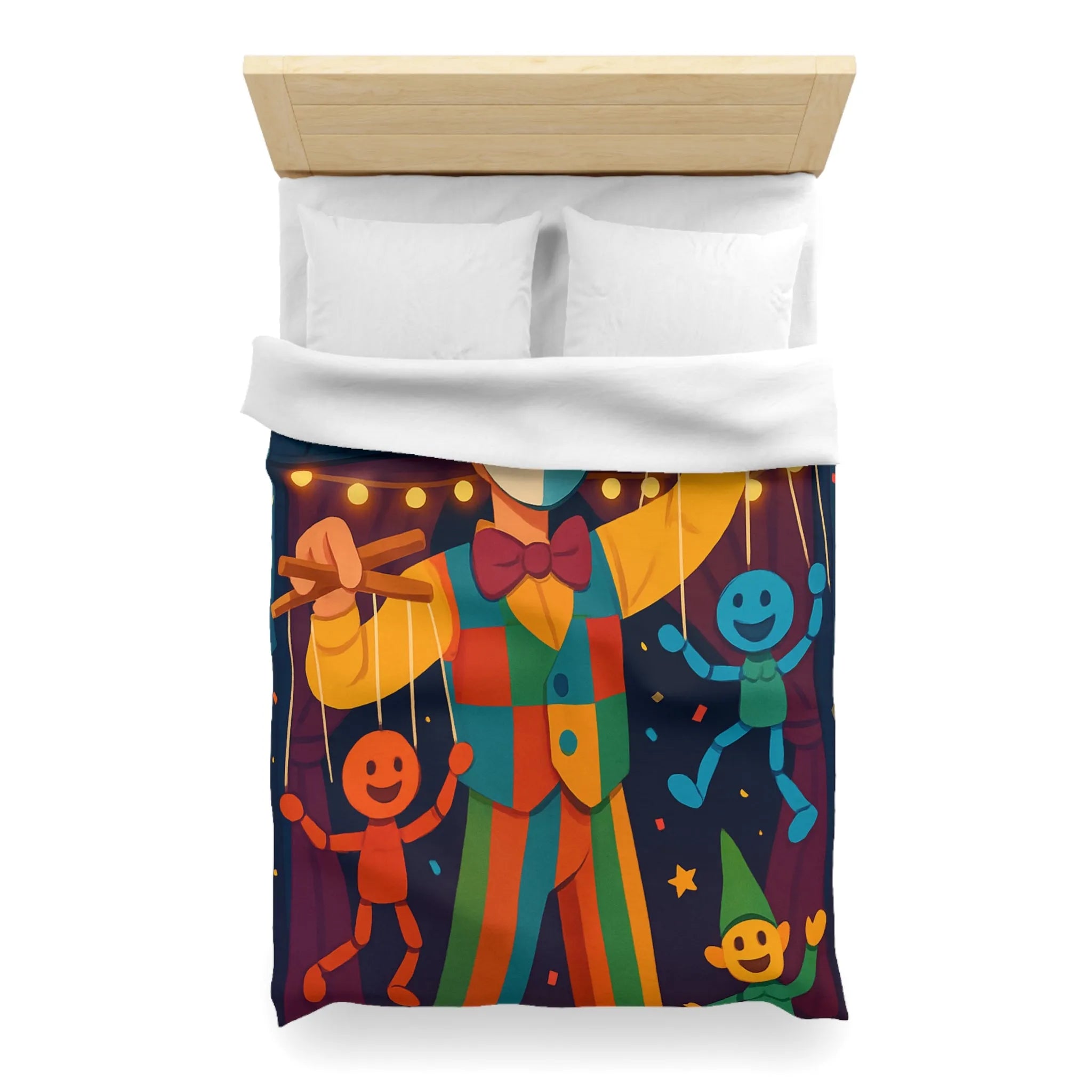 Housse de couette marionnettiste coloré avec motifs joyeux pour chambre d'enfant festive