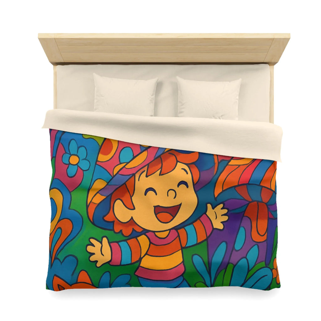 Housse de couette enfant joyeuse avec animaux en forêt style rétro arc-en-ciel