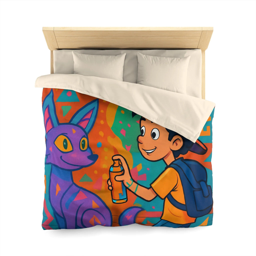 Housse de couette colorée pour enfant avec motifs graffiti et animaux urbains