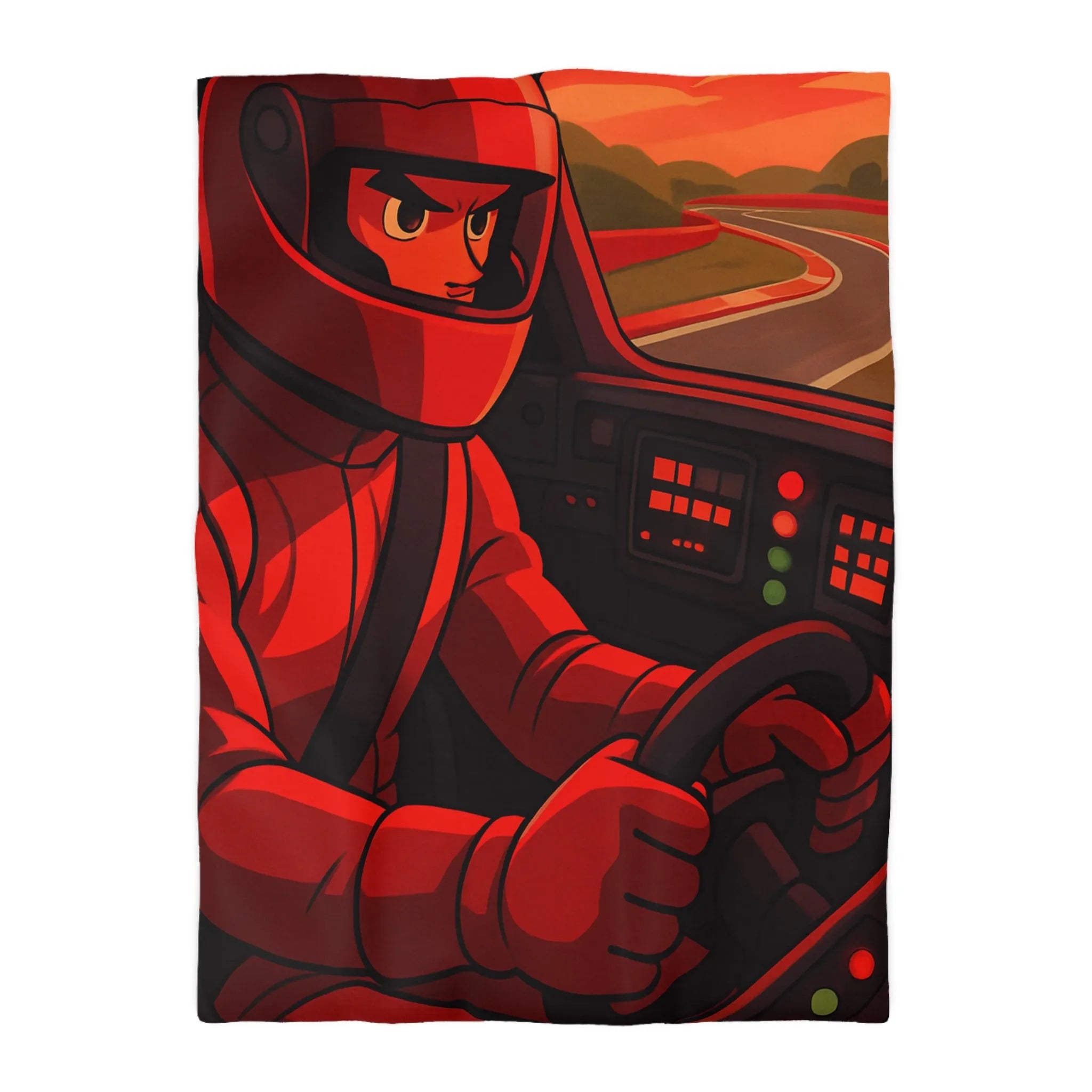 Housse de couette dynamique motif pilote de course rouge en automobile sportive