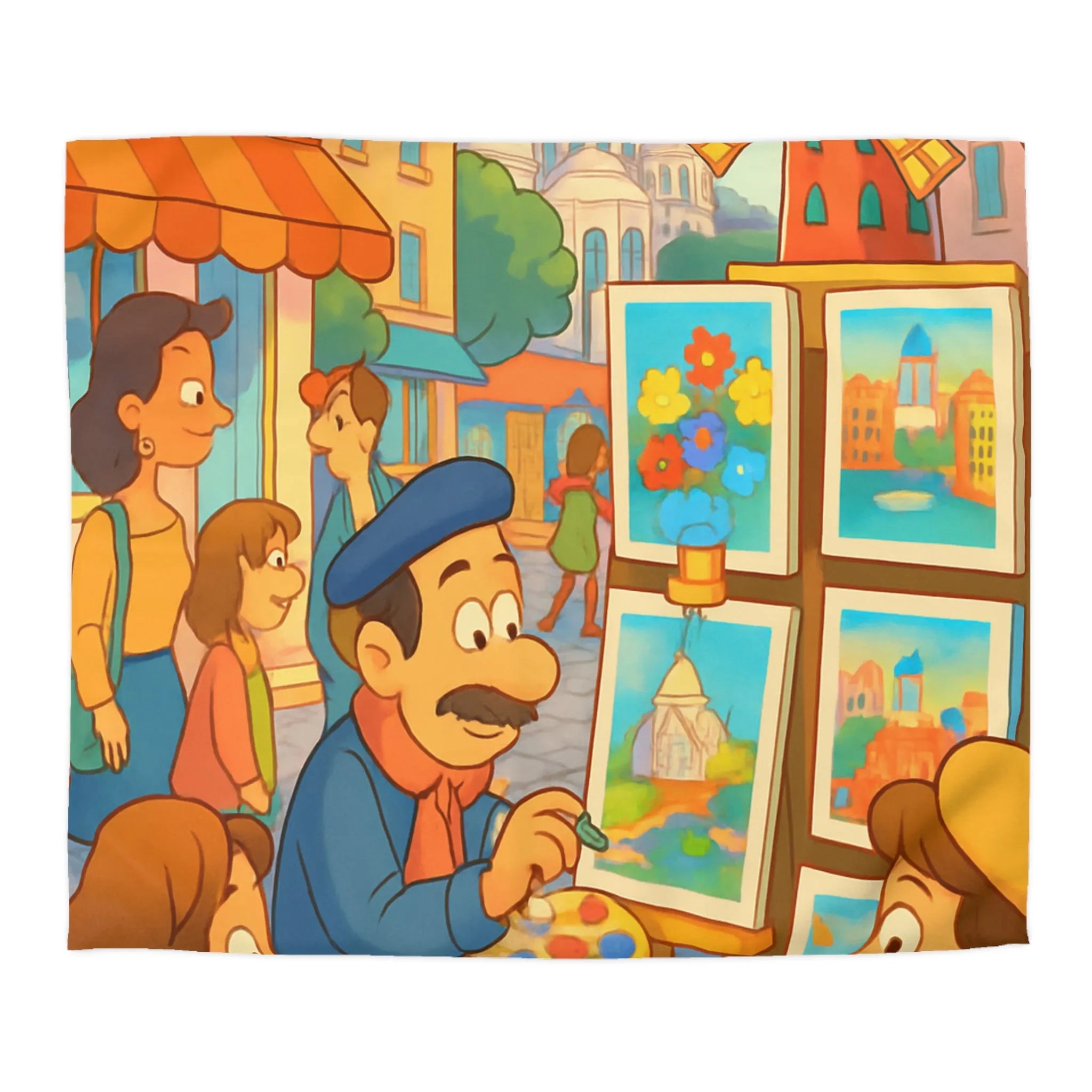 Housse de Couette Illustrée: Scène Parisienne Peintre et Moulin Rouge Enfants