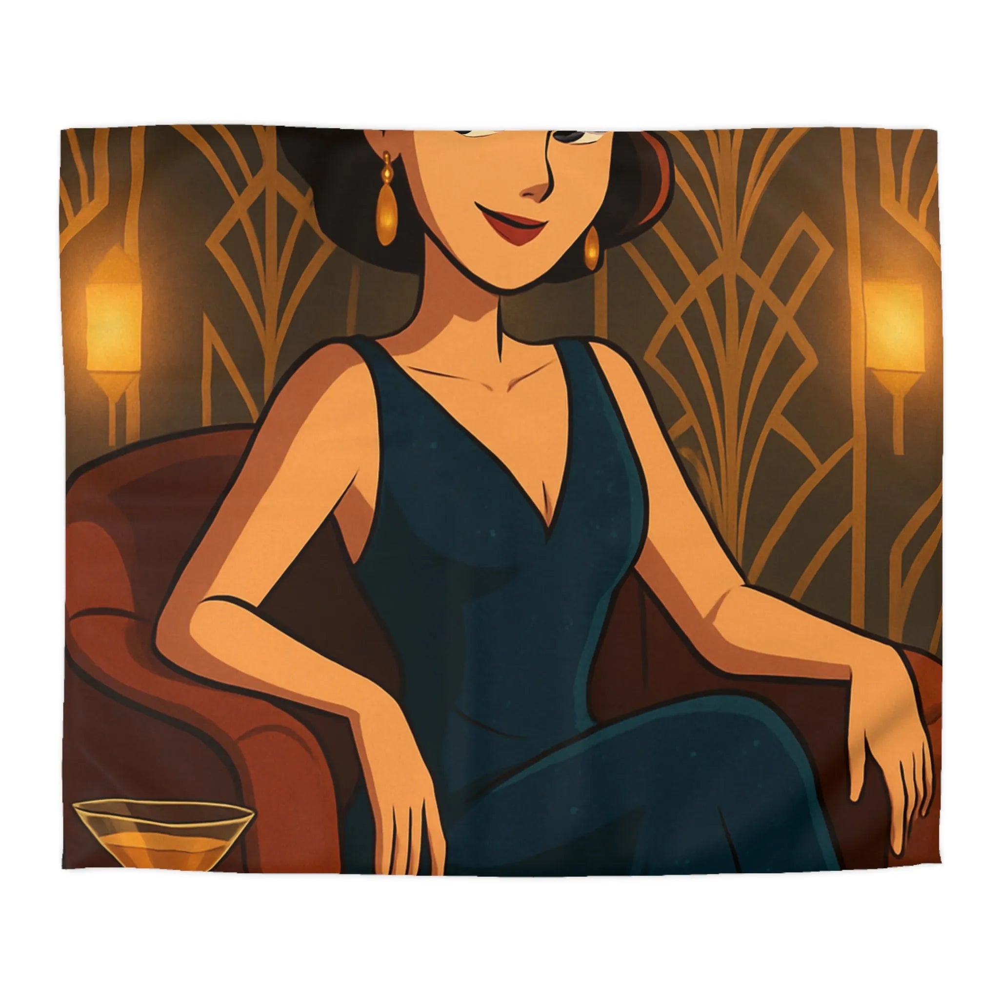 Élégance Art Déco : Housse de couette avec design femme glamour et cocktail martini