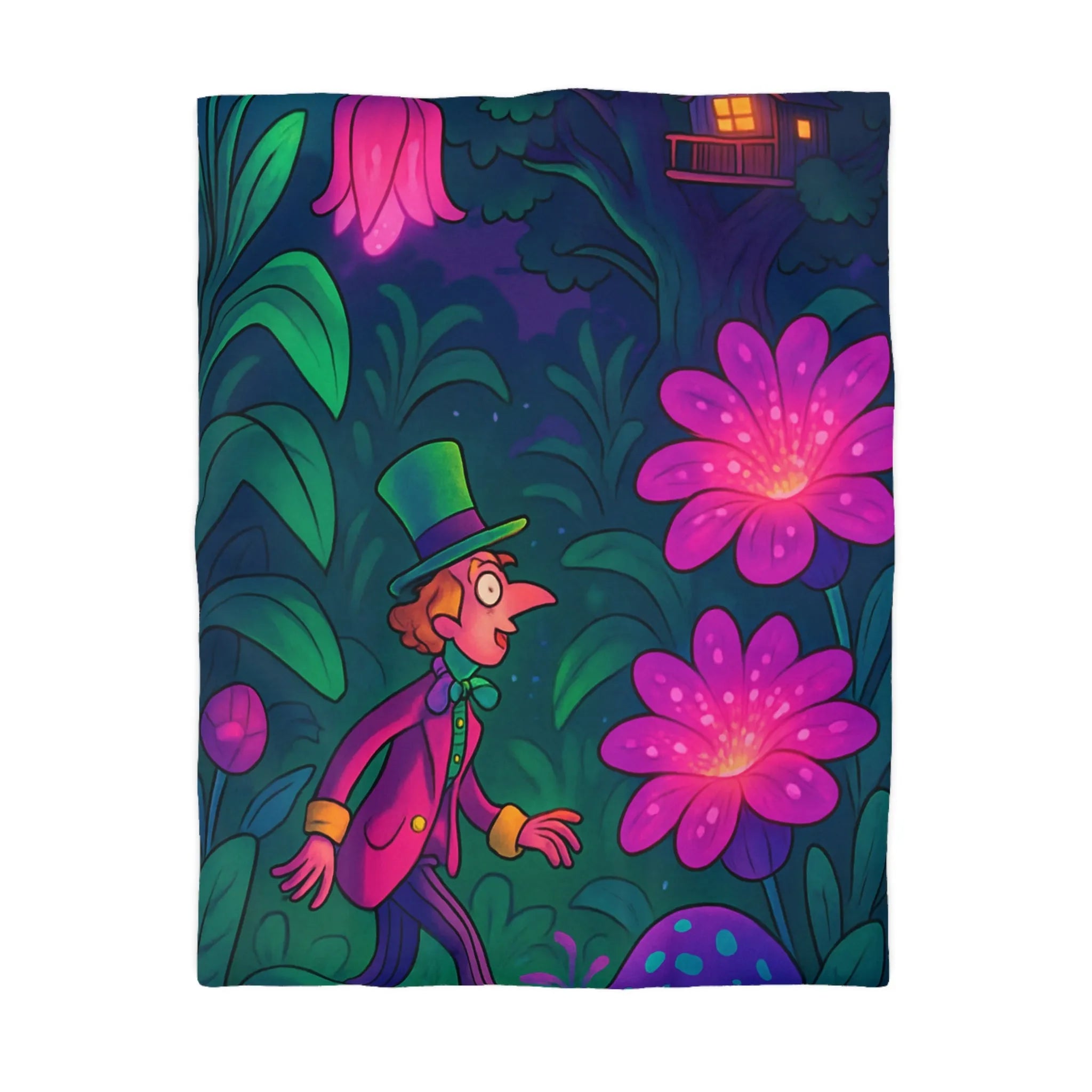 Enchantement féerique : Housse de couette avec paysage nocturne et personnage mystérieux