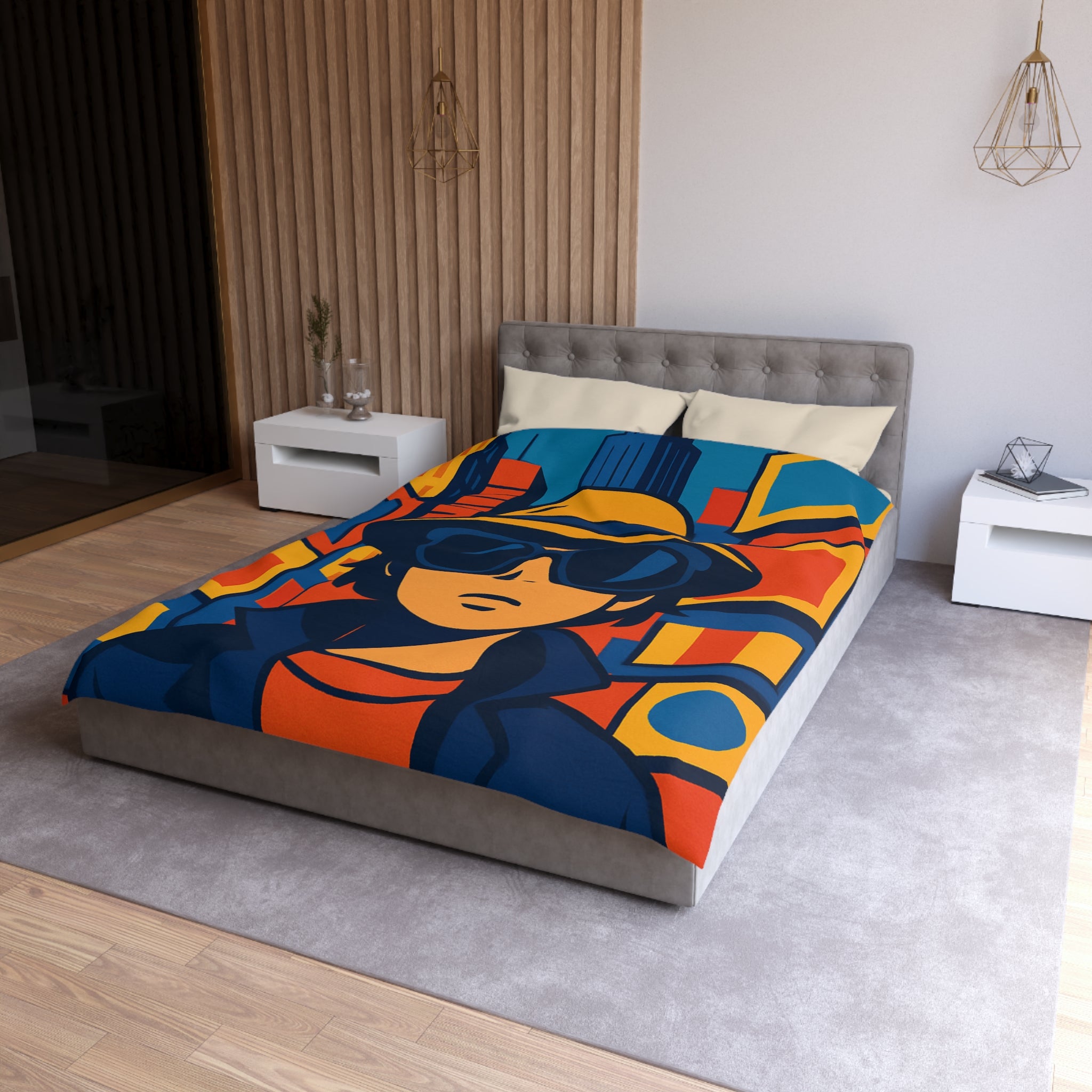 Housse de couette moderne avec motif urbain rétro pop art aux couleurs vibrantes