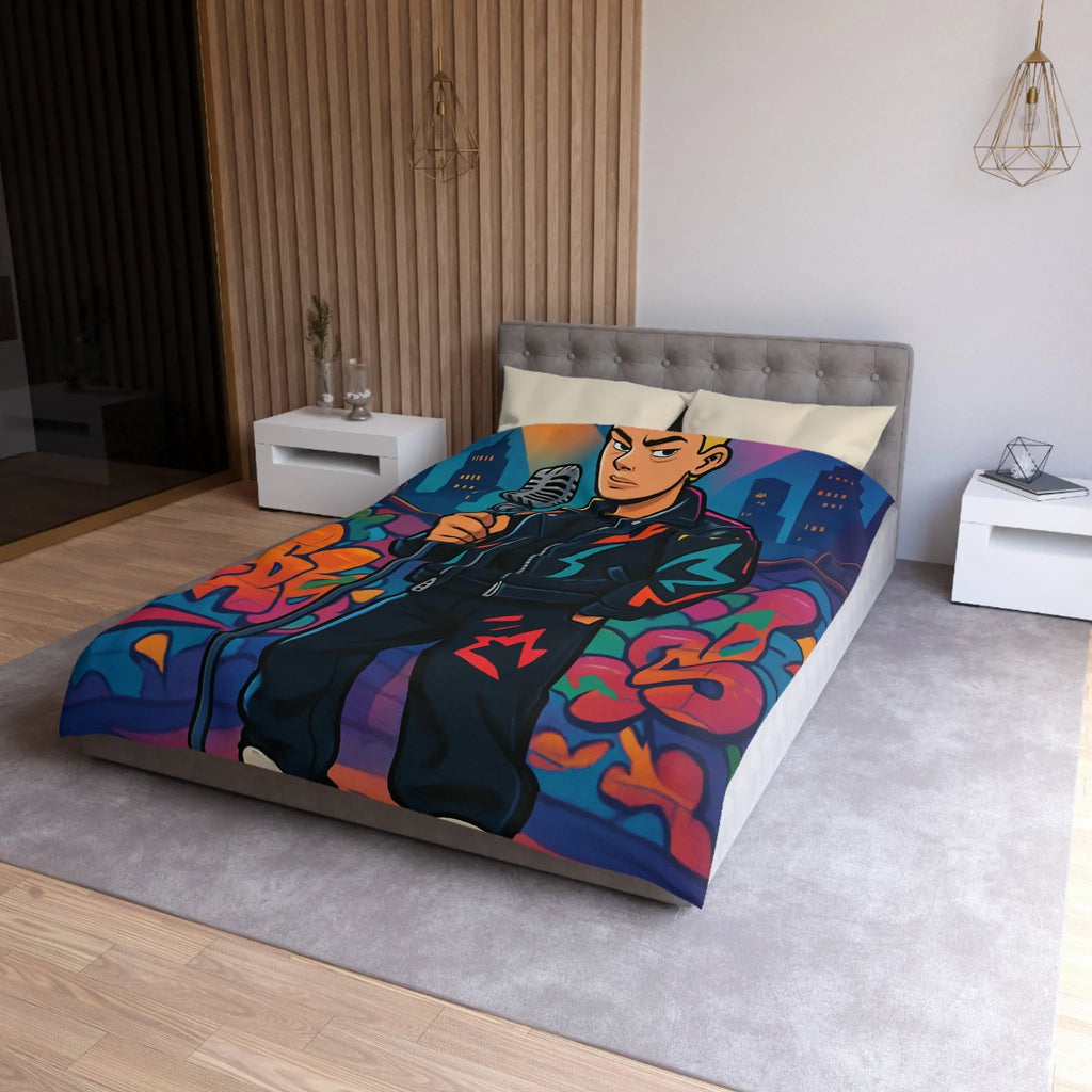 Housse de couette colorée graffiti style urbain avec chanteur devant micro rétro