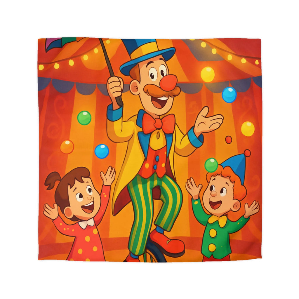 Housse de Couette Cirque Enchanté avec Clown Coloré et Enfants Jouant Heureux