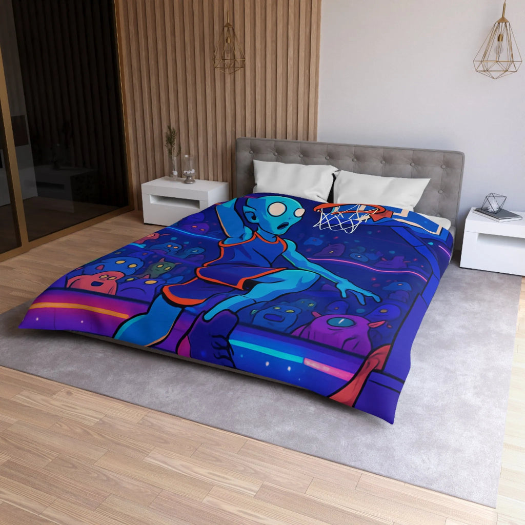 Housse de Couette Design Extraterrestre Jouant au Basketball dans une Arène Psychédélique