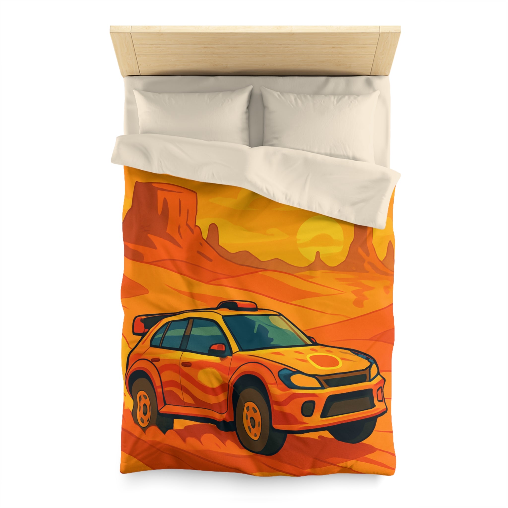 Housse de couette voiture dynamique désert orange ambiance aventure chaleur intense