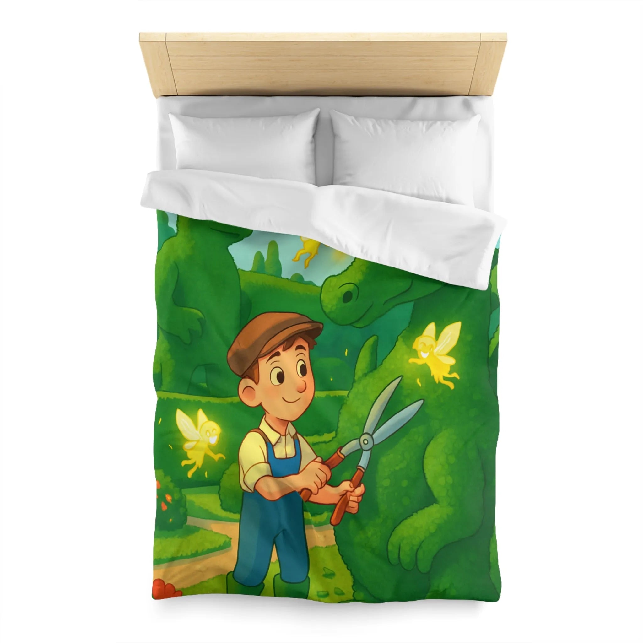 Housse de couette enfant dragon féérique avec jardin, verdure et ambiance magique naturelle