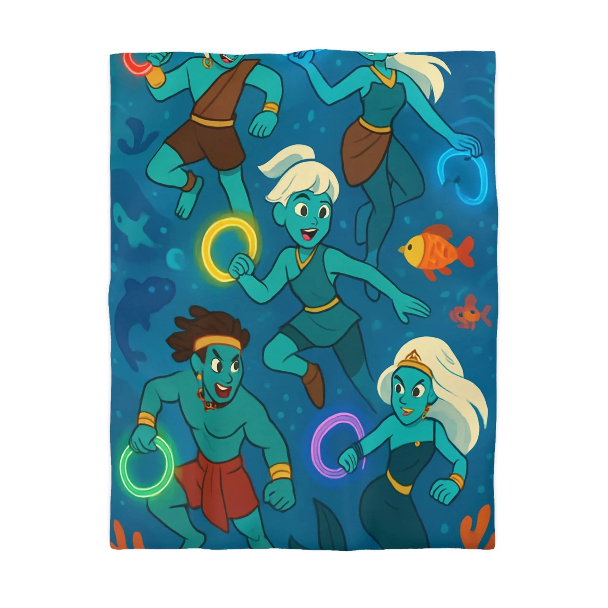 Ensemble de sirènes joyeuses aux cercles lumineux sous la mer, Housse de couette élégante