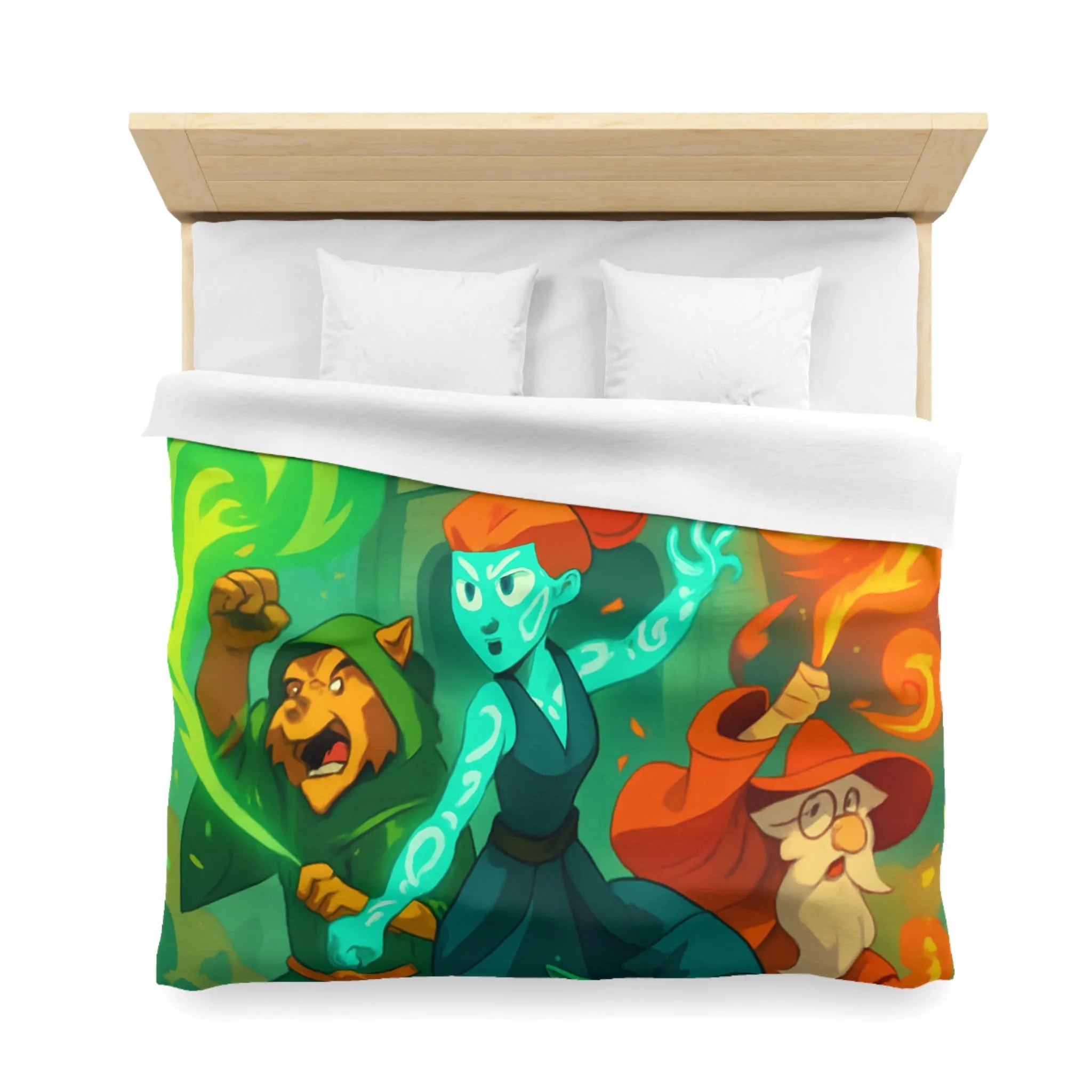 Housse de couette magique pour enfant avec personnages et château, ambiance féérique animée