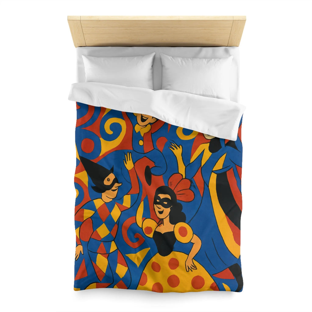 Housse de couette colorée avec motifs de Carnaval, élégance festive en bleu et rouge