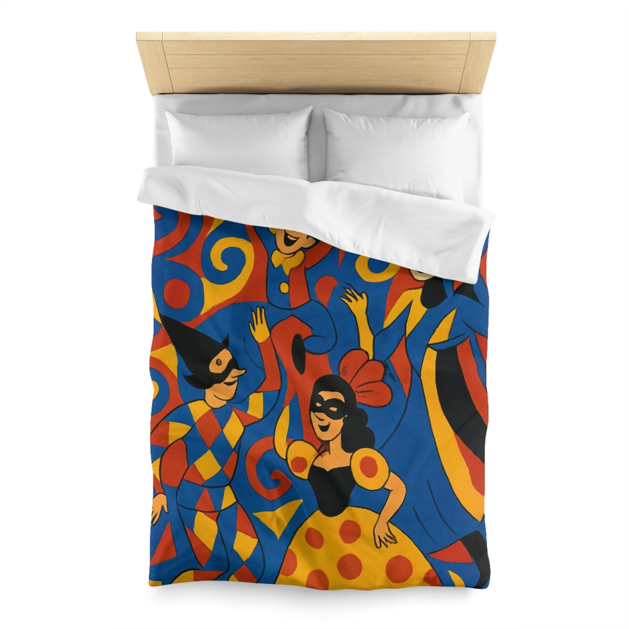 Housse de couette colorée avec motifs de Carnaval, élégance festive en bleu et rouge