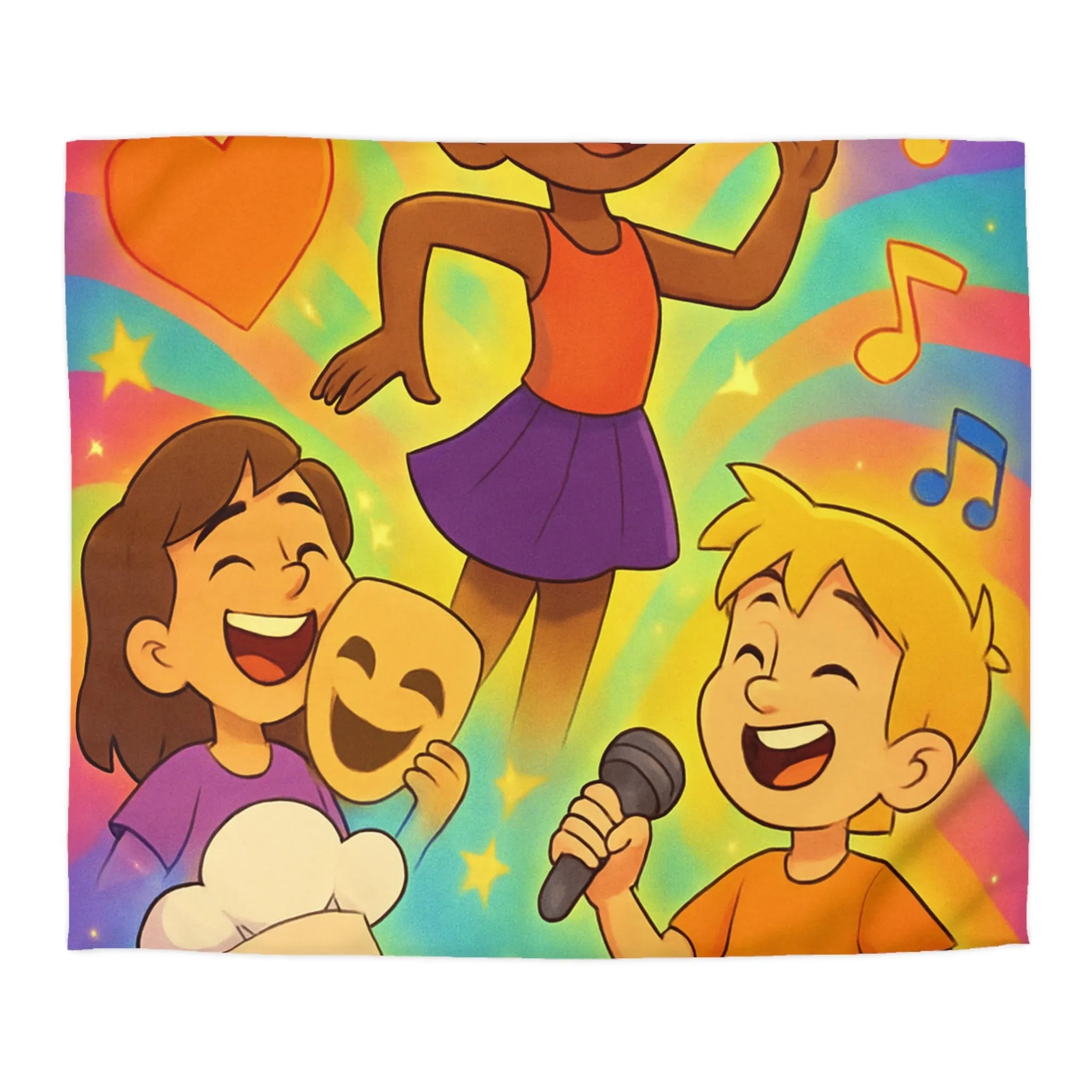 Enchantante housse de couette colorée pour enfants avec illustrations joyeuses et motifs arc-en-ciel