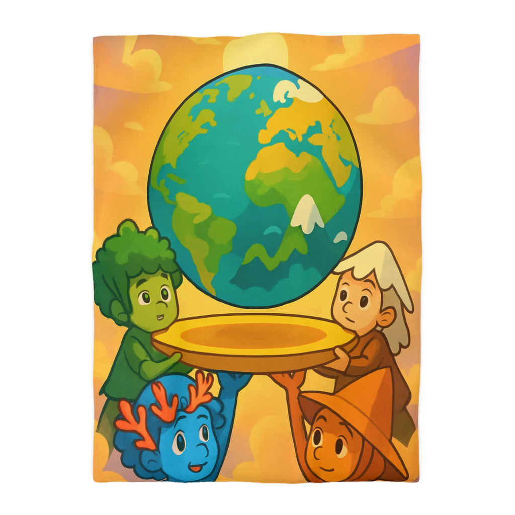 Housse de couette colorée représentant des enfants unis pour soutenir la planète Terre