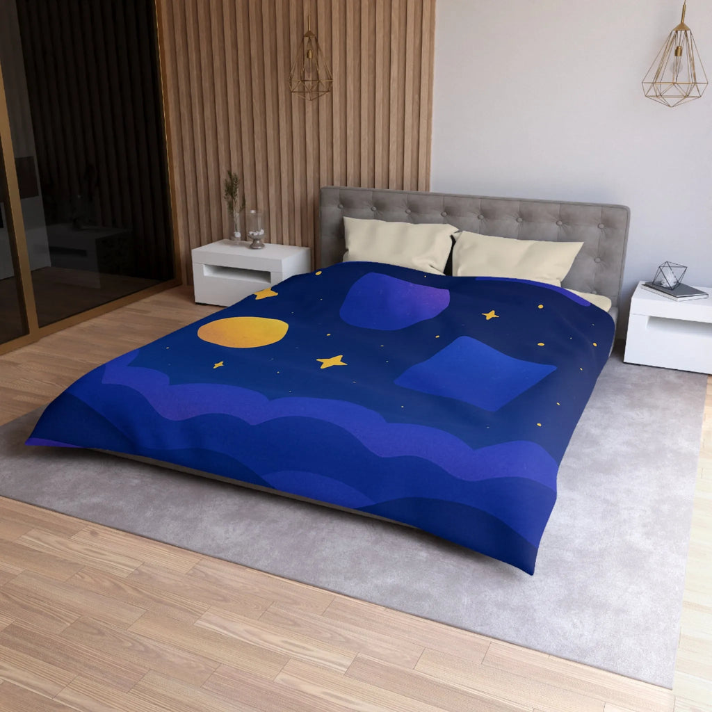 Housse de couette géométrique abstraite avec formes colorées et ciel étoilé nocturne