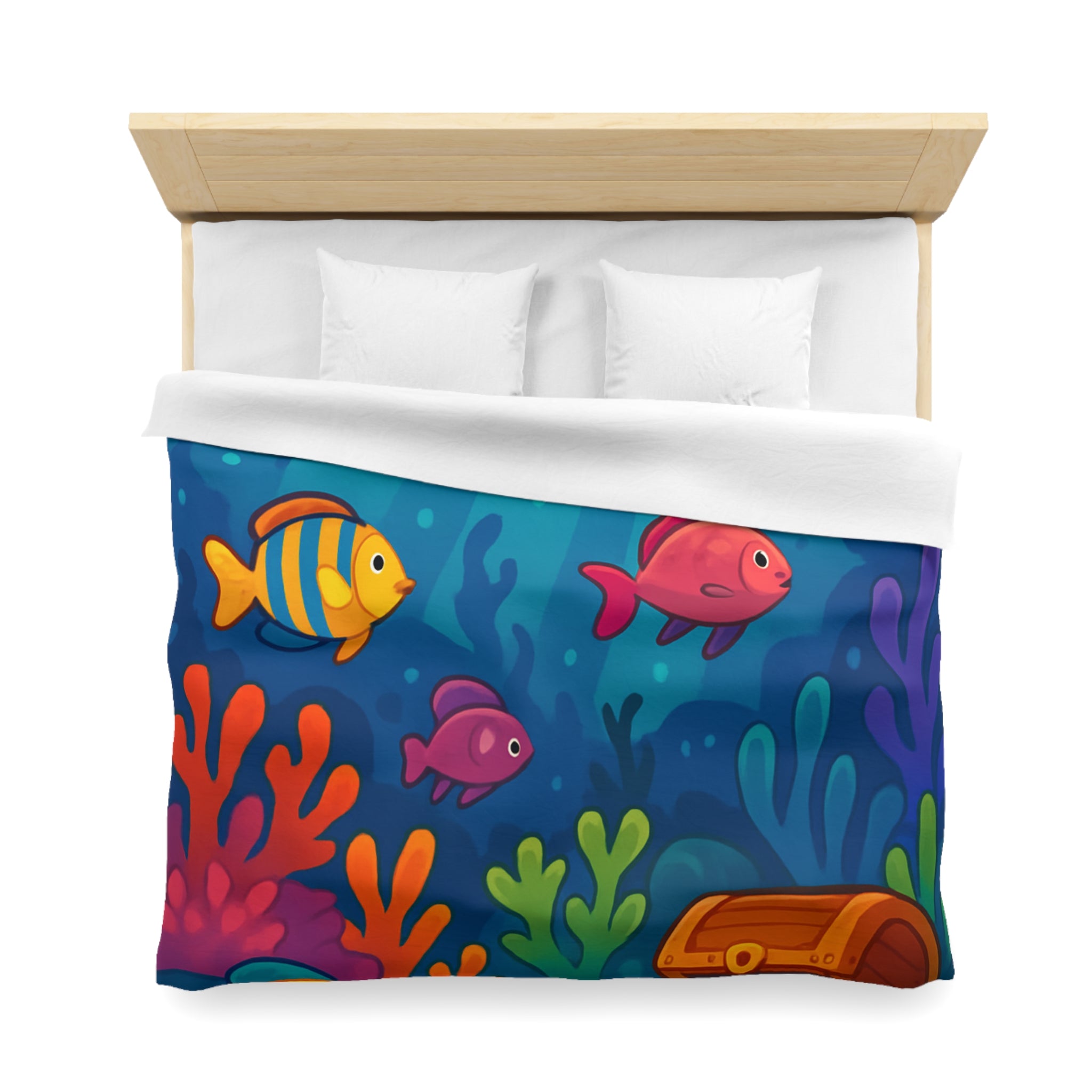 Housse de couette océan magique, baleine heureuse, poissons colorés et trésor sous-marin