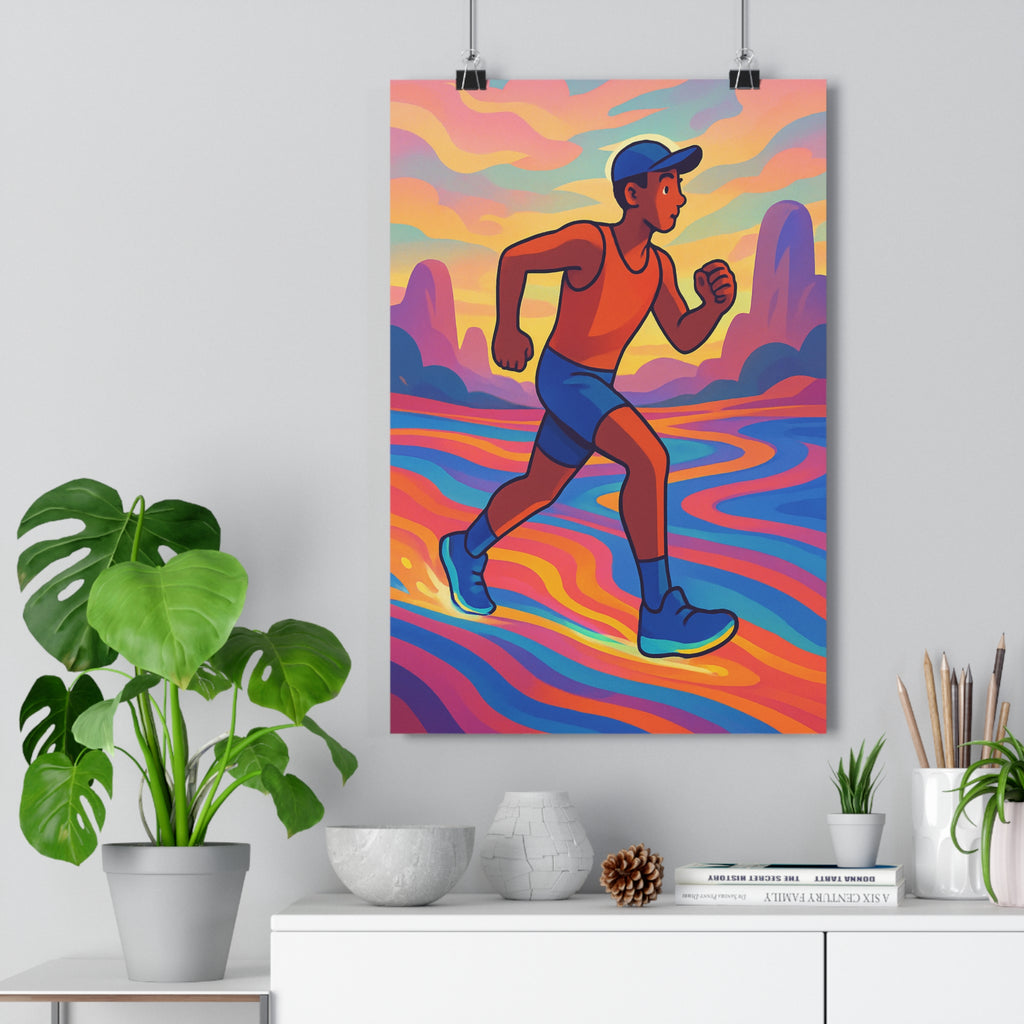 Poster décoratif cartoon rose orange bleu dynamique vibrant énergie chambre salon inspirant vitalité fantaisie