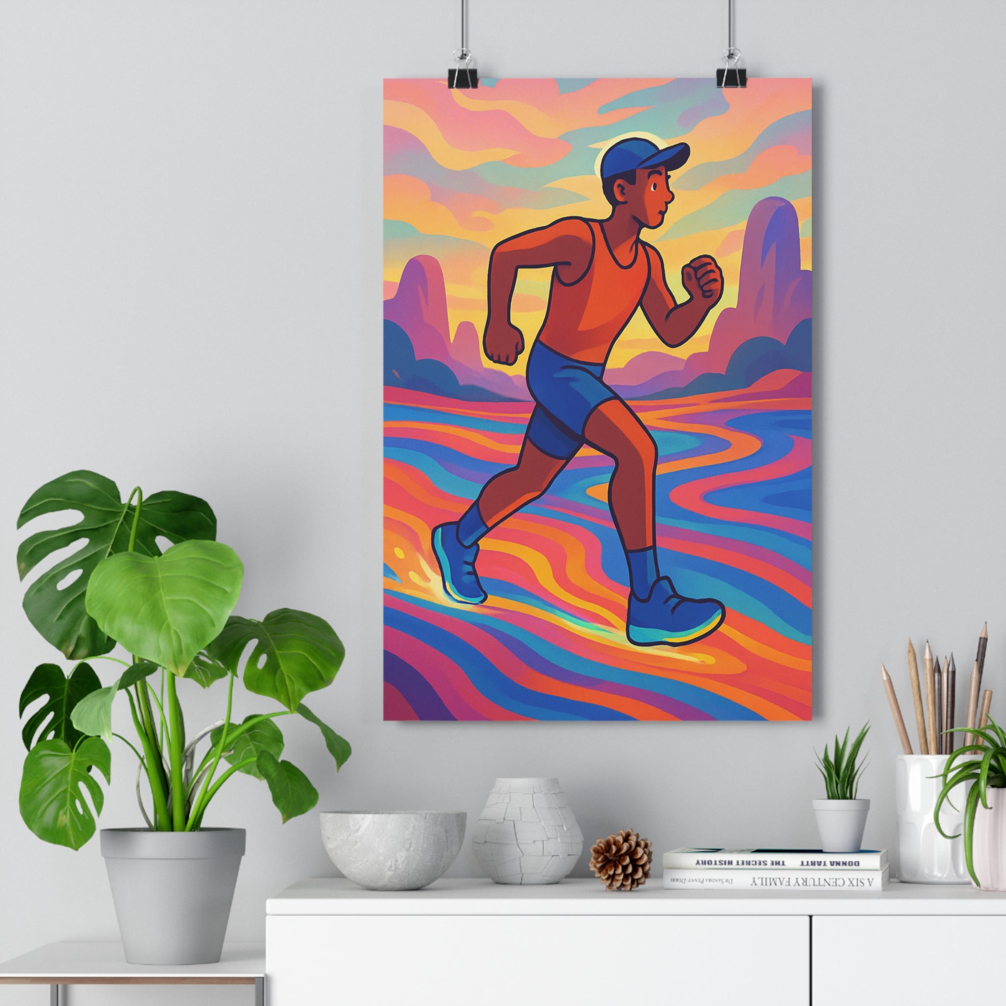 Poster décoratif cartoon rose orange bleu dynamique vibrant énergie chambre salon inspirant vitalité fantaisie