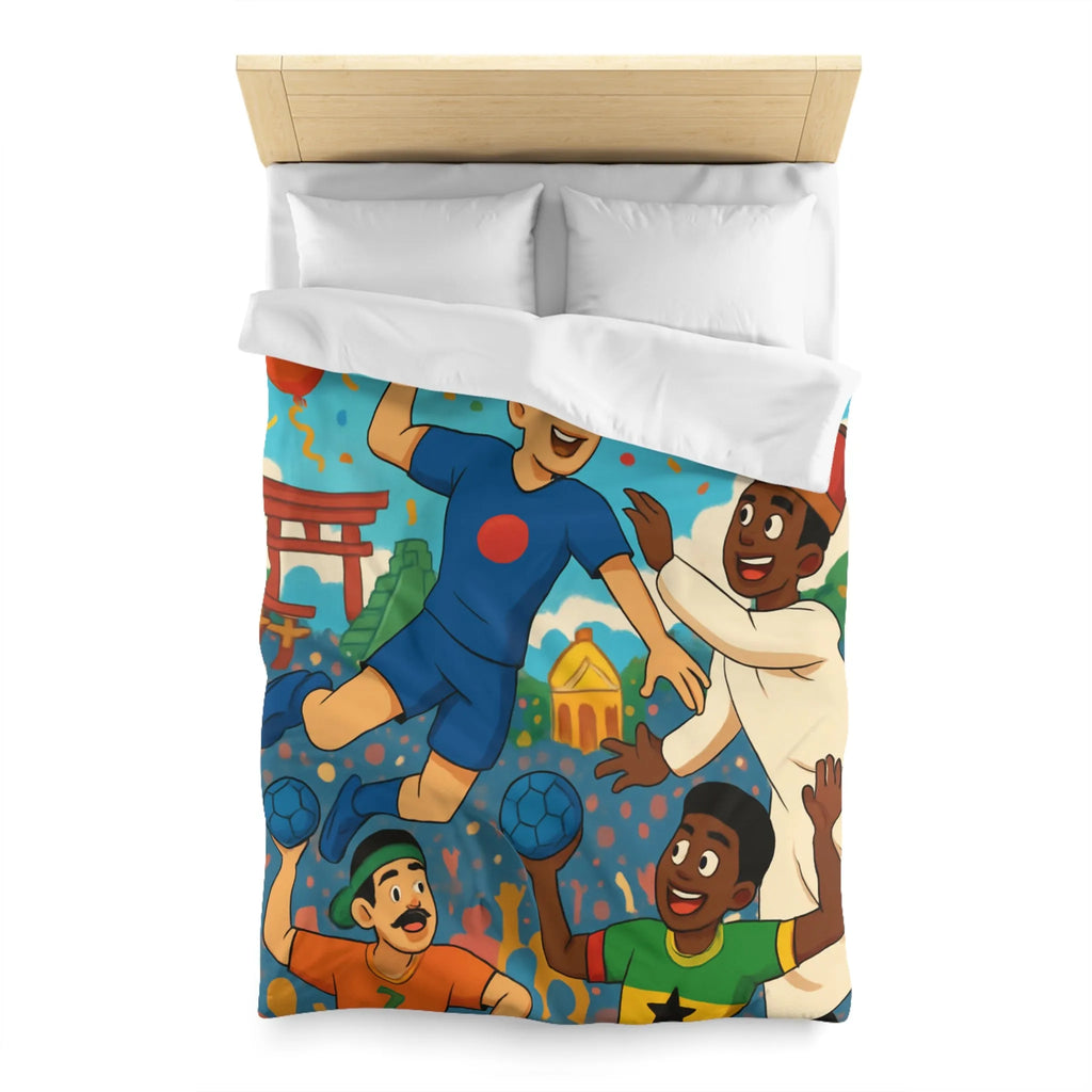 Housse de couette colorée célébrant la diversité multiculturelle avec ballons et drapeaux