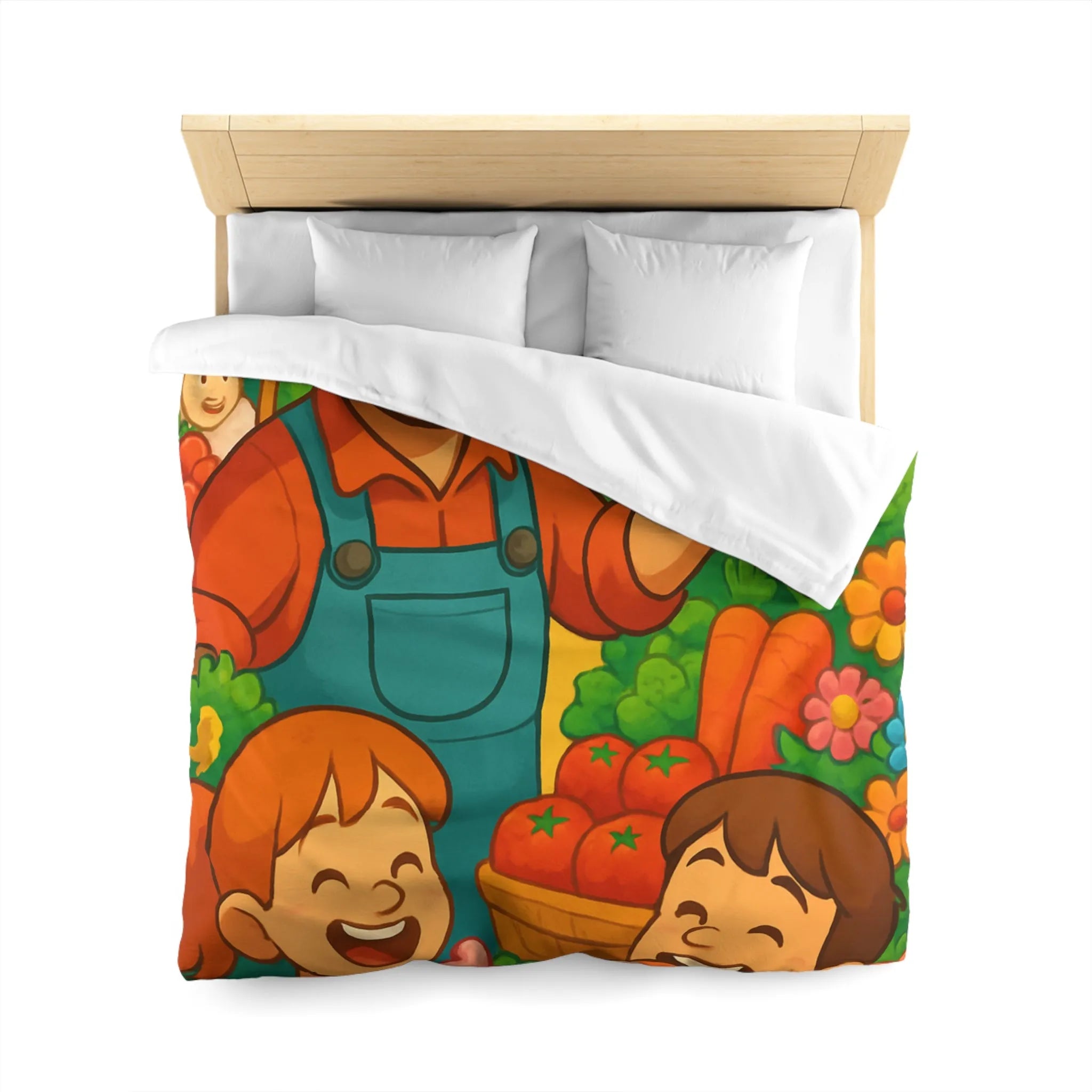 Housse de couette avec illustration joyeuse de ferme pour chambre d'enfant colorée et vivante