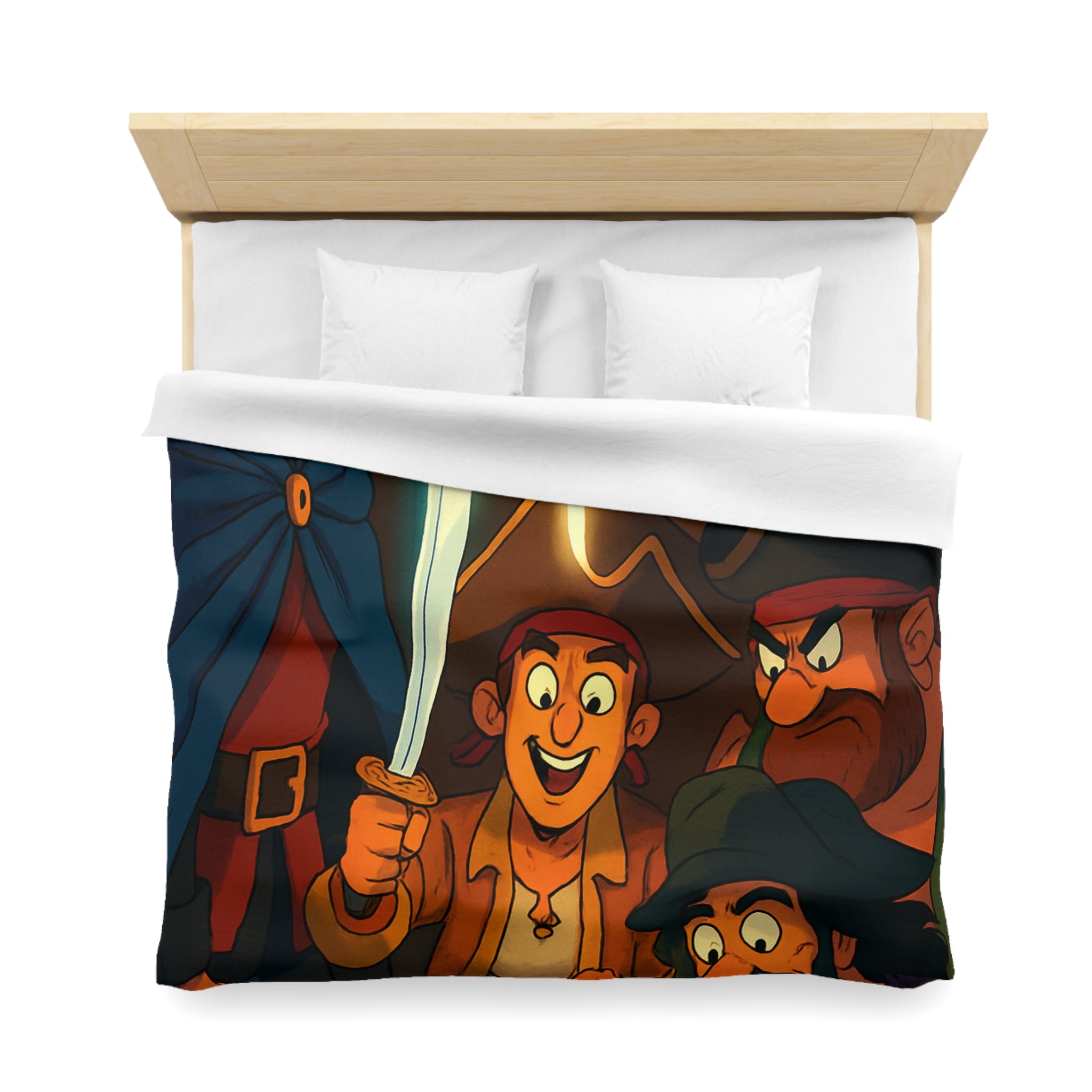 Housse de Couette Pirate Cartoon avec Carte Trésor et Équipage Sous Lampe