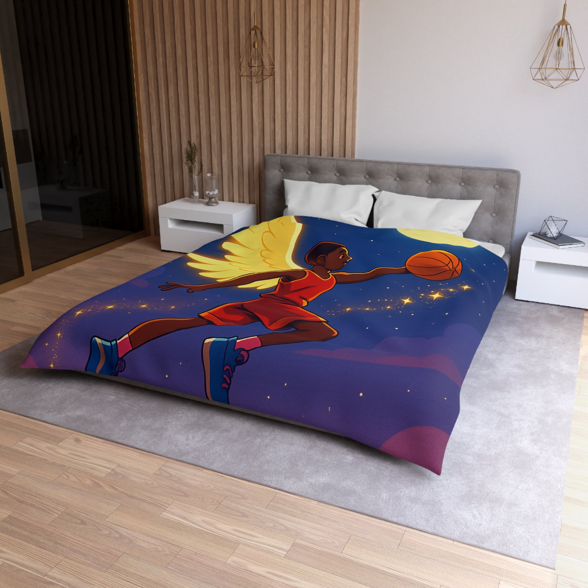 Housse de Couette Unique Baskets d'Ange Volant au Clair de Lune Étoilé