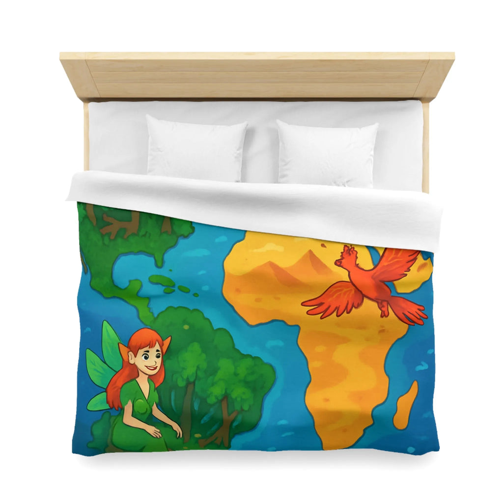 Housse de couette fantastique colorée avec créatures élémentaires de la terre, de l'air et de l'eau